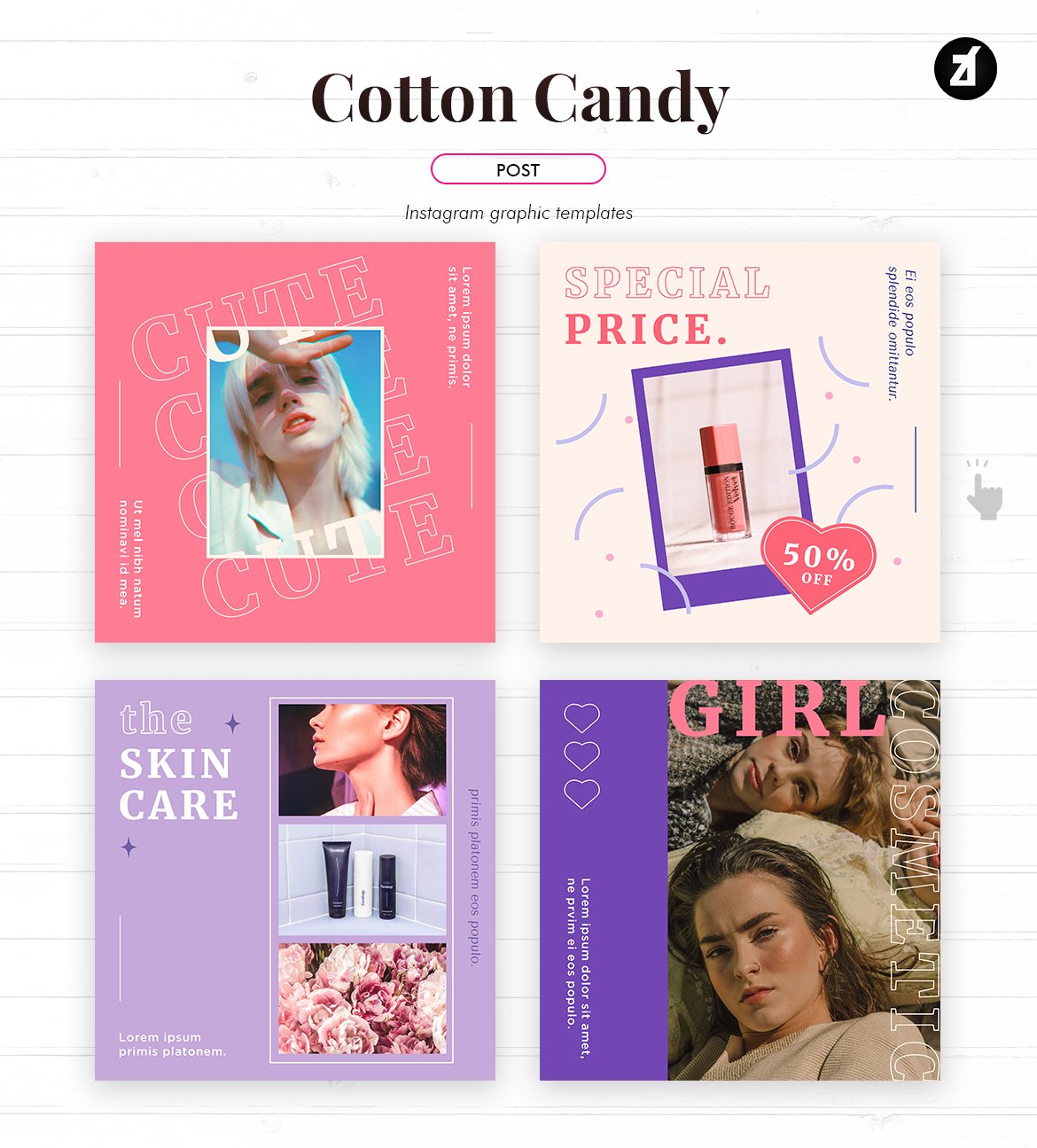 24款潮流化妆品品牌推广新媒体海报模板 Cotton Candy Social Media Templates_img_2