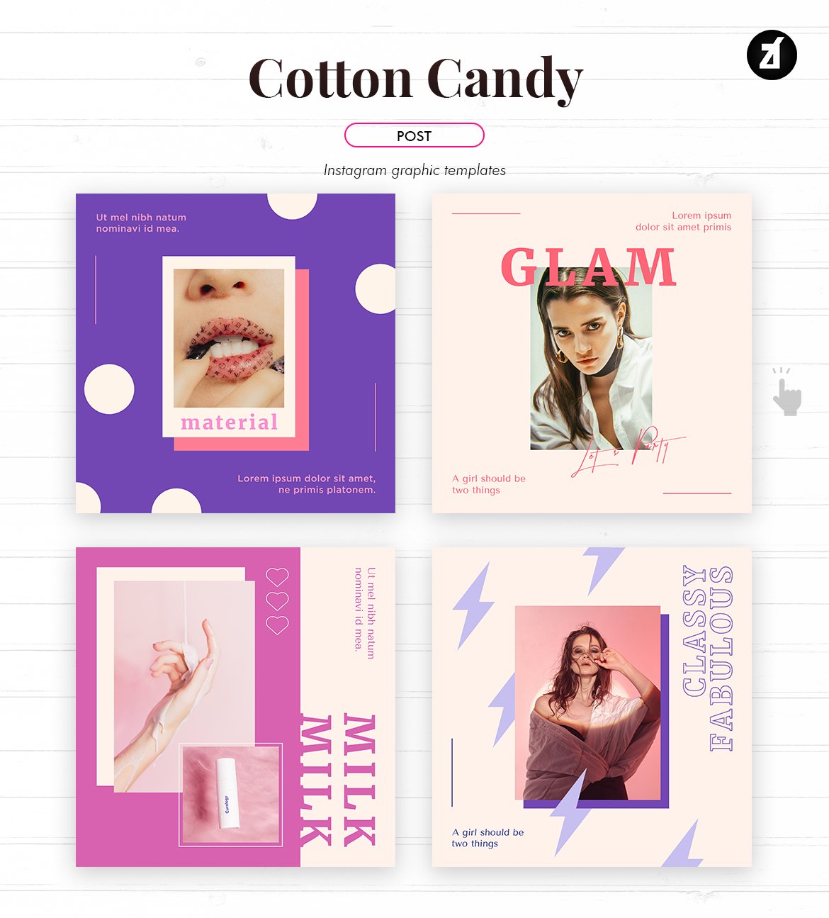 24款潮流化妆品品牌推广新媒体海报模板 Cotton Candy Social Media Templates_img_2