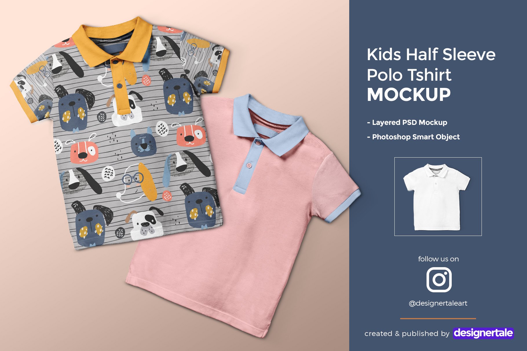 时尚婴儿POLO T恤半袖衫样机模板 Kid’s Half Sleeve Polo Tshirt Mockup_img_2