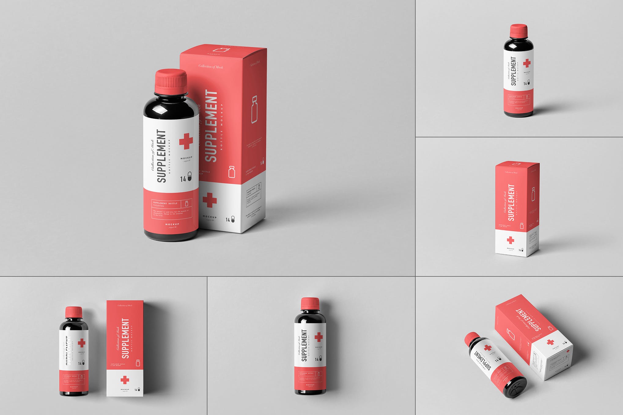 药物补充瓶包装盒样机模板 Supplement Bottle & Box Mockup 1_img_2