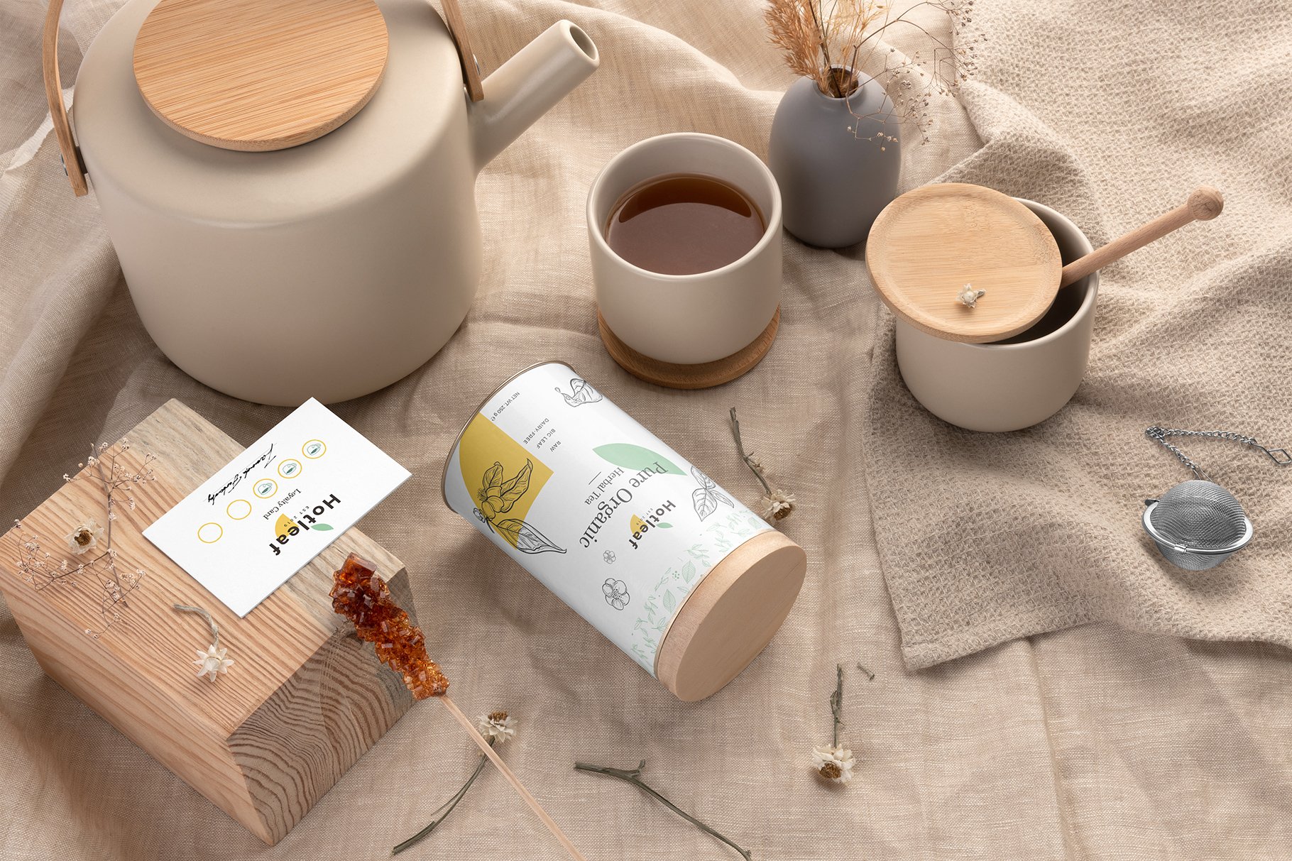 日系简约茶艺品牌文具包装PSD样机 Hotleaf – Teahouse Branding Mockups_img_2