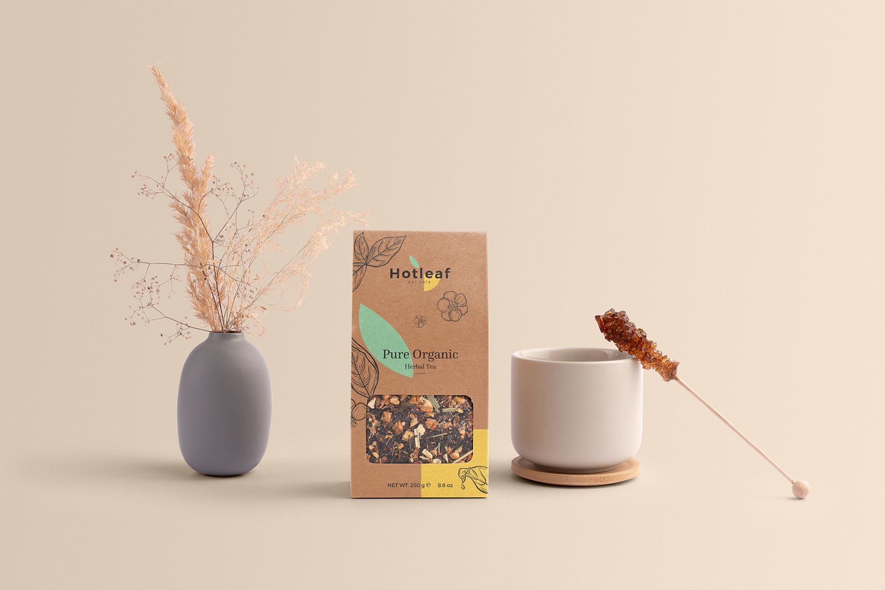 日系简约茶艺品牌文具包装PSD样机 Hotleaf – Teahouse Branding Mockups_img_2