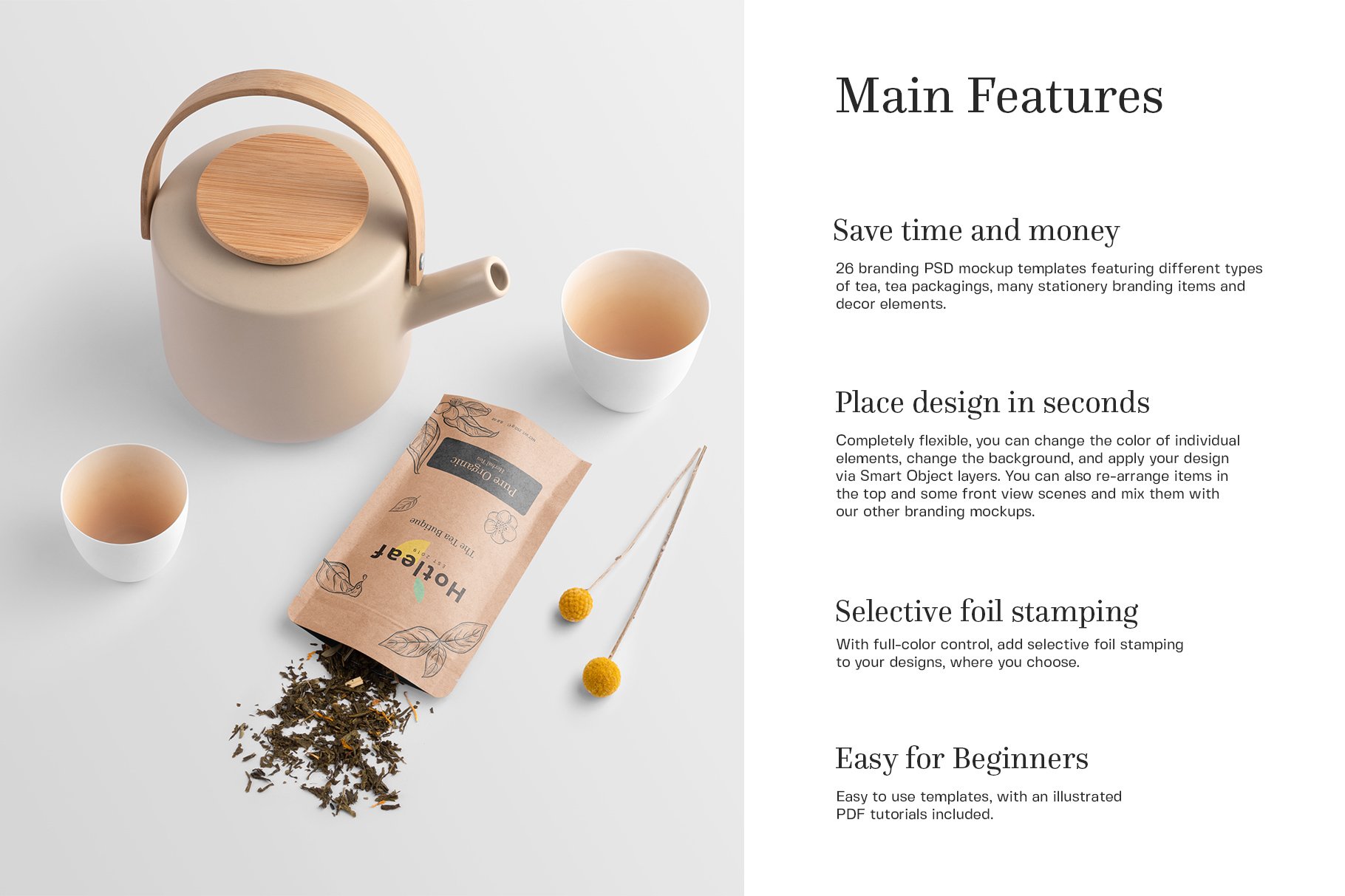 日系简约茶艺品牌文具包装PSD样机 Hotleaf – Teahouse Branding Mockups_img_2