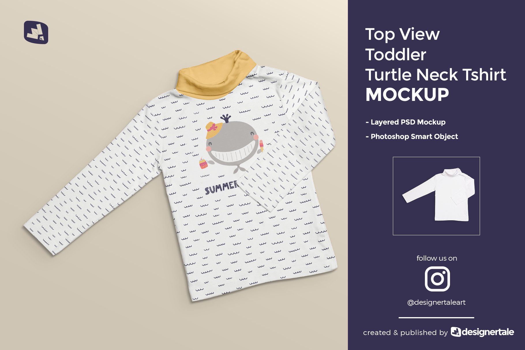 婴儿圆领T恤服装样机模板 Toddler Turtle Neck Tshirt Mockup_img_2