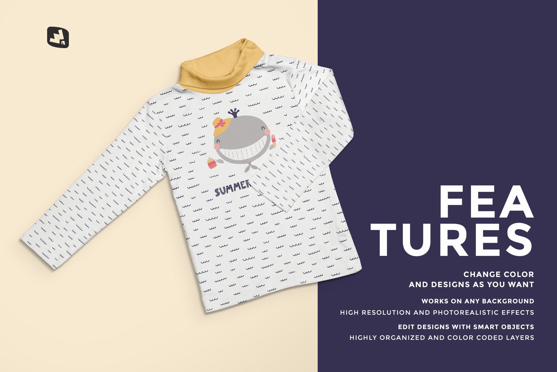 婴儿圆领T恤服装样机模板 Toddler Turtle Neck Tshirt Mockup_img_2