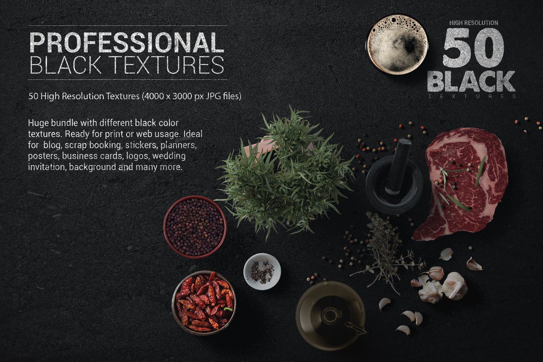 200款黑色质感艺术背景纹理底纹素材 Mega Bundle Black Textures x200_img_2