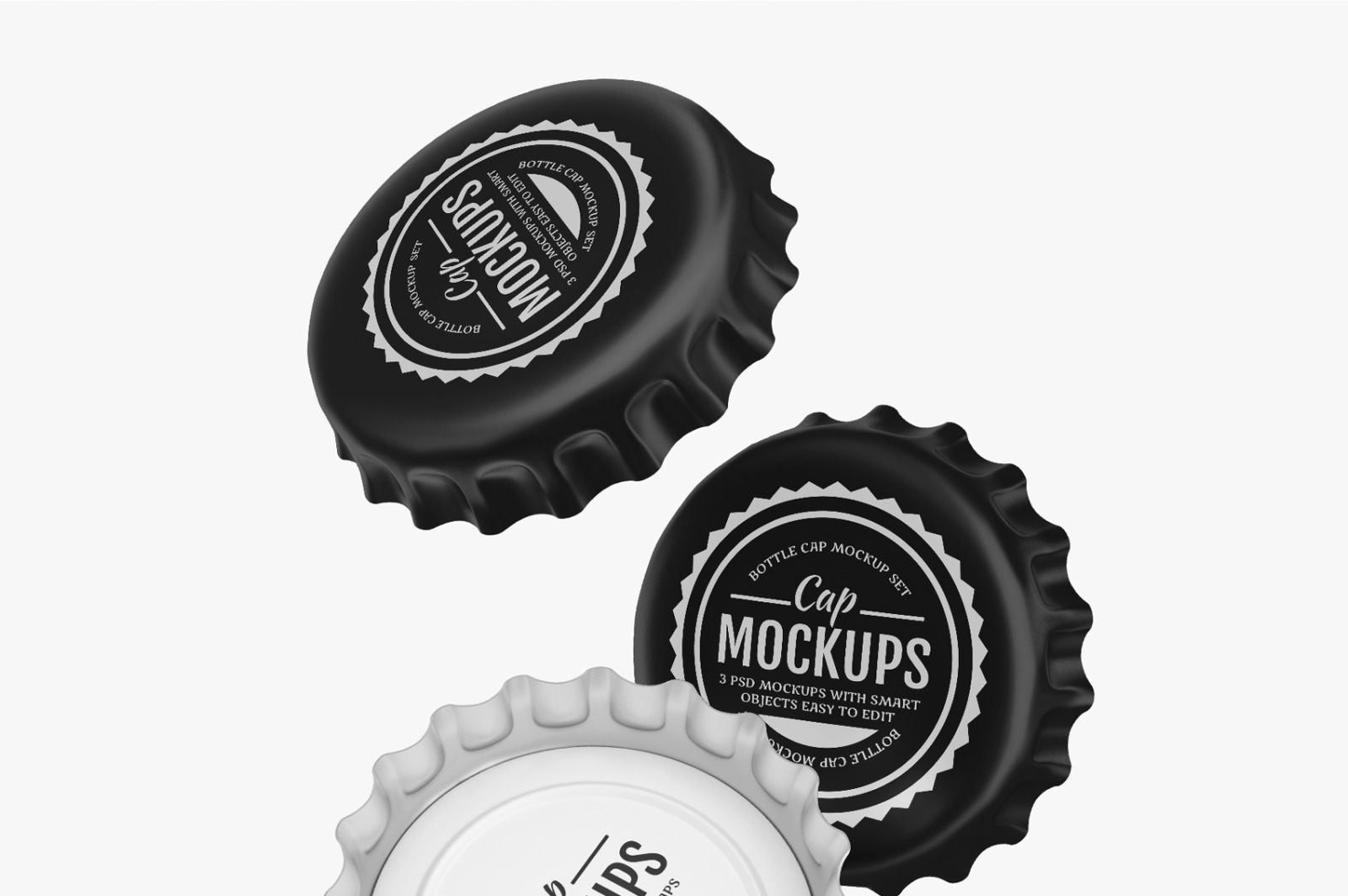 啤酒汽水瓶盖样机模板 Metallic Bottle Caps Mockup Set_img_2