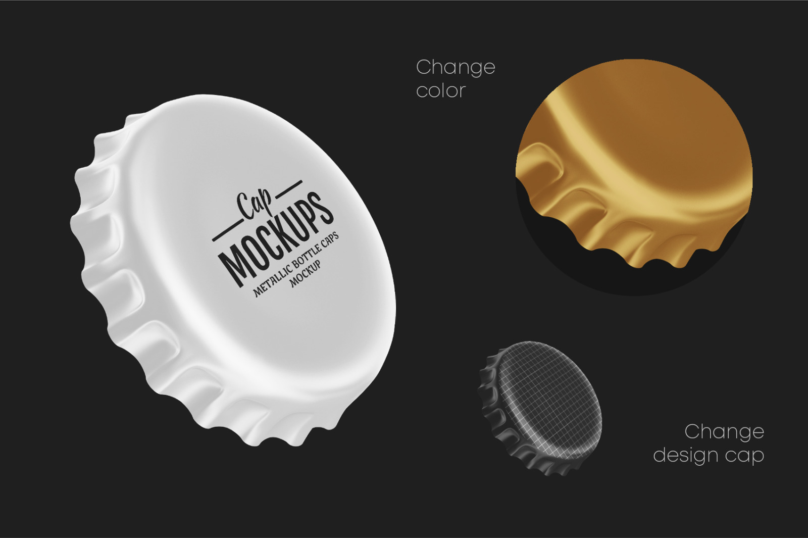 啤酒汽水瓶盖样机模板 Metallic Bottle Caps Mockup Set_img_2