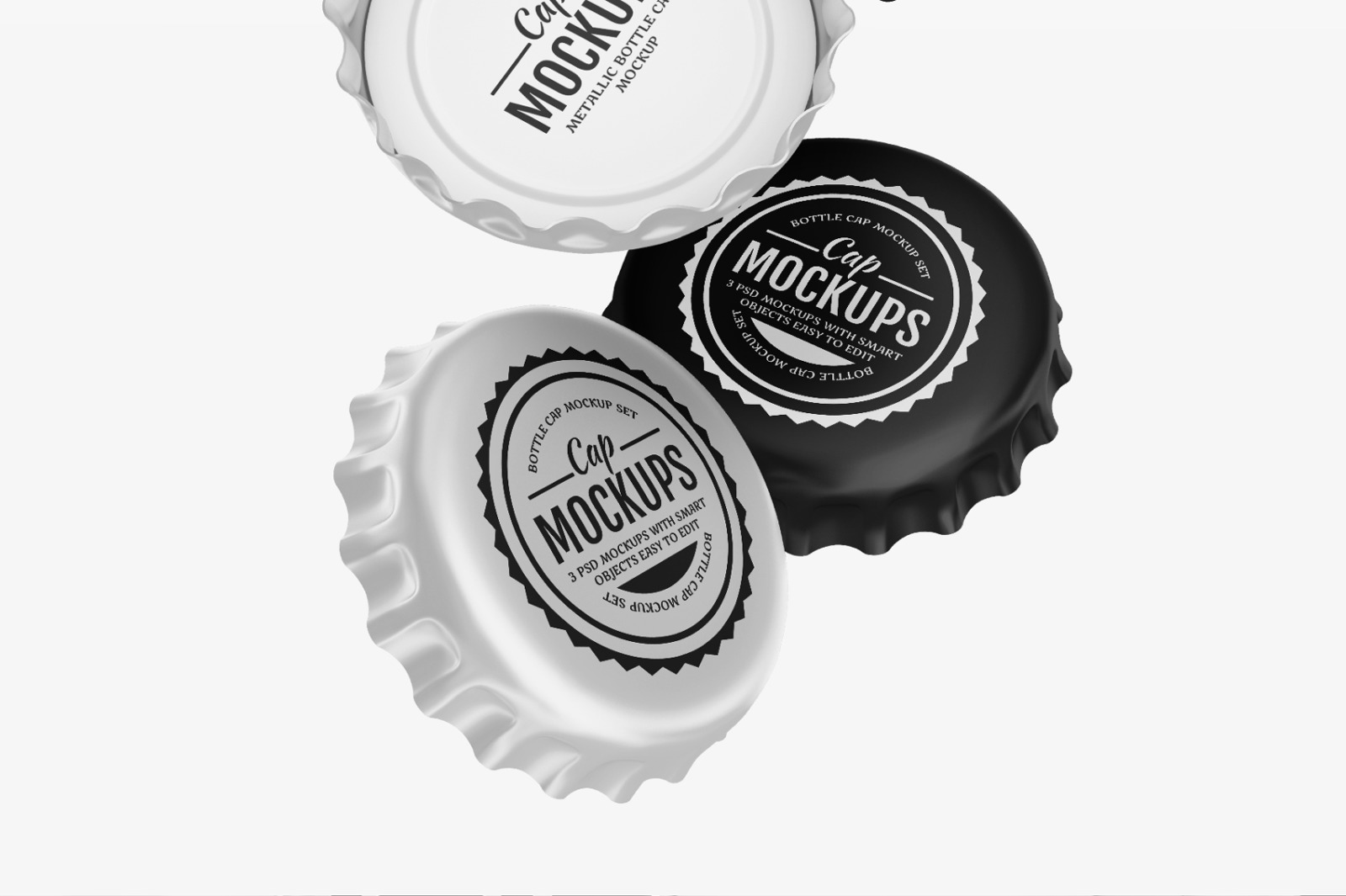 啤酒汽水瓶盖样机模板 Metallic Bottle Caps Mockup Set_img_2