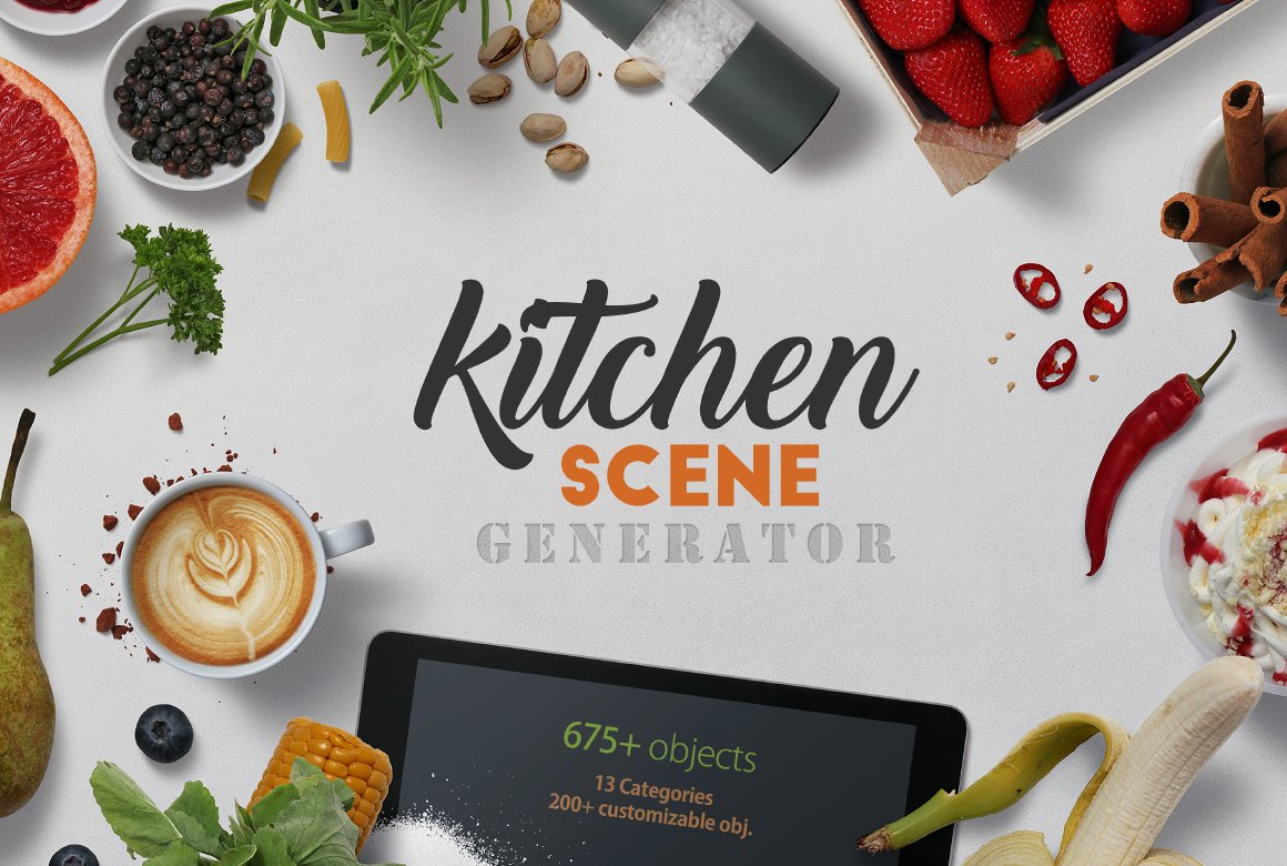 675多种厨房餐厅品牌场景样机元素 Kitchen Scene Generator_img_2