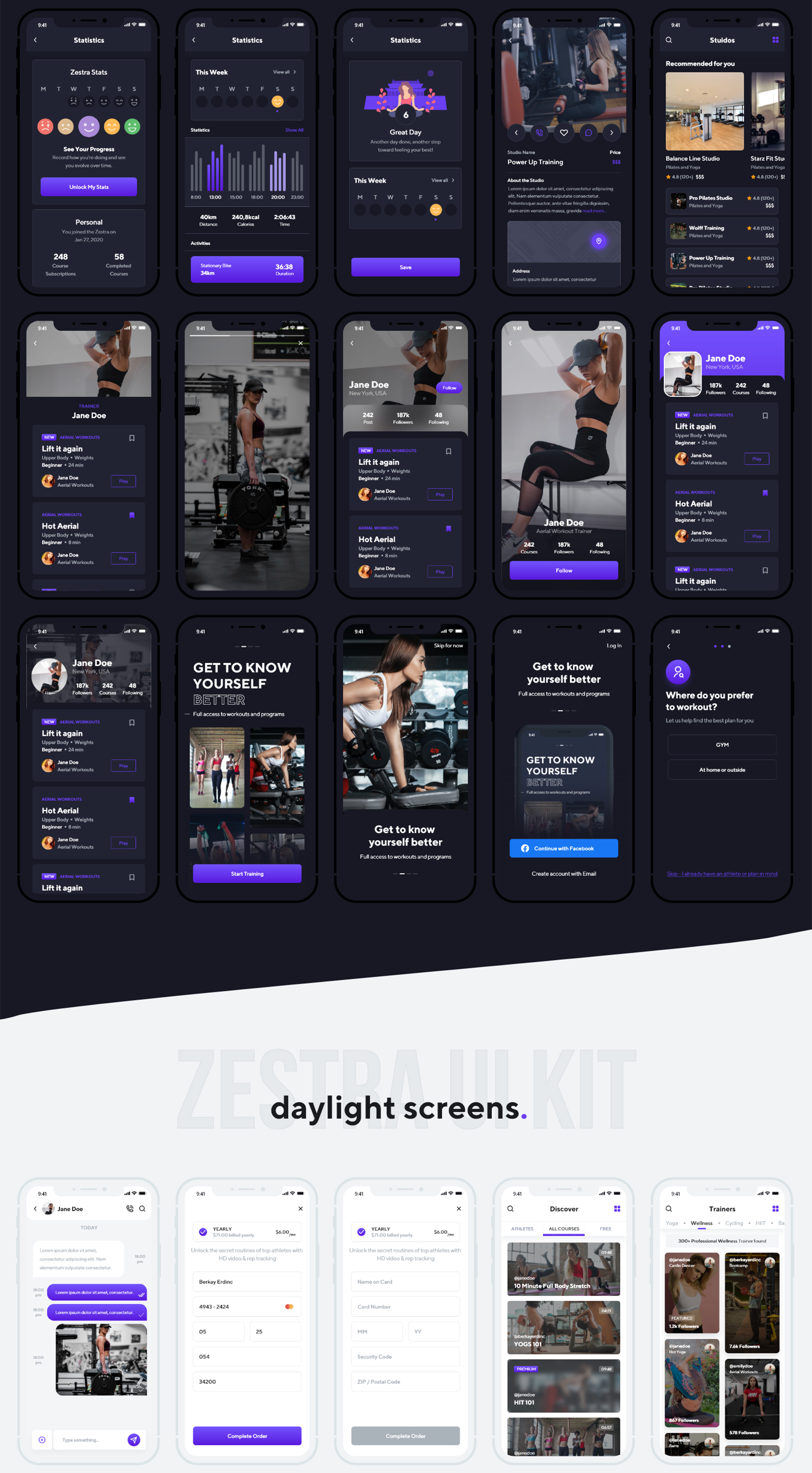 180多个健身锻炼APP应用程序UI界面设计模板 Zestra Fitness UI Kit_img_2