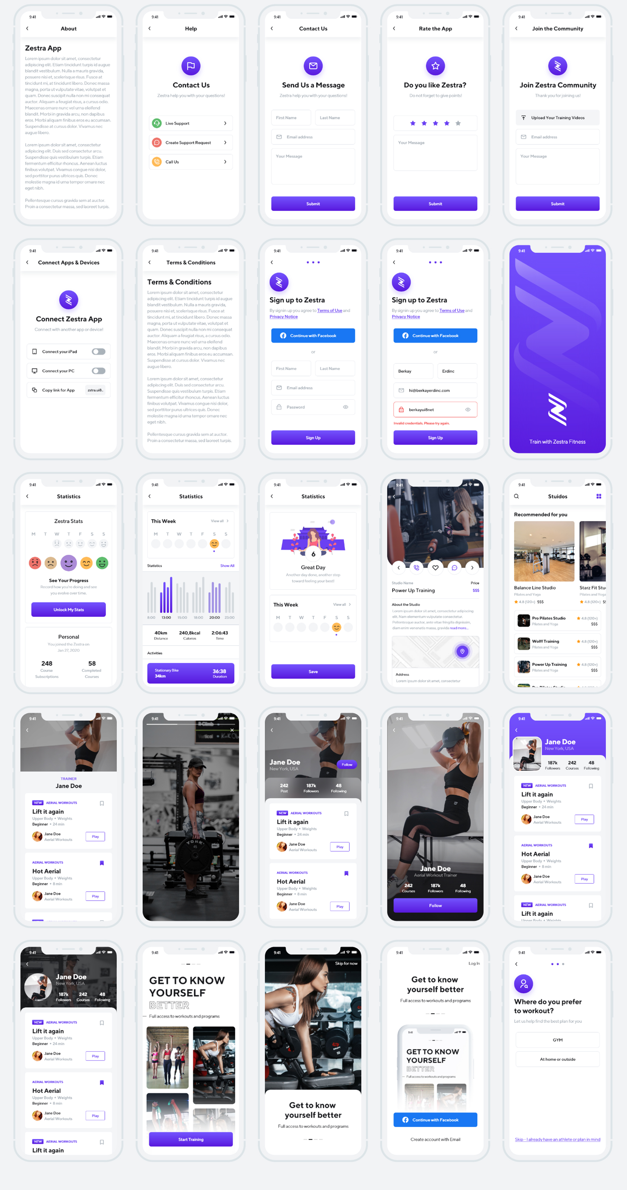 180多个健身锻炼APP应用程序UI界面设计模板 Zestra Fitness UI Kit_img_2