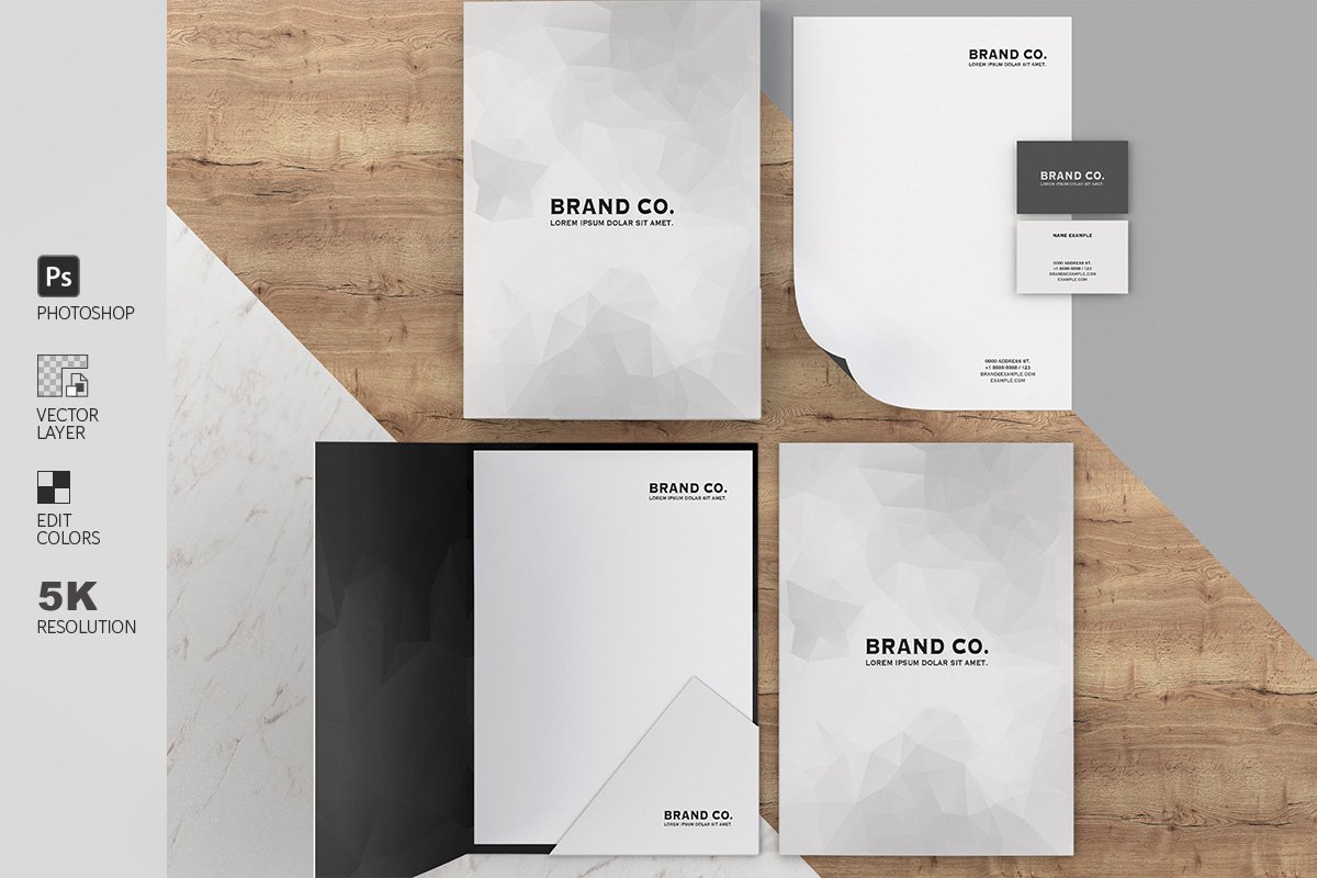 品牌VI办公用品顶视图样机模板 Brand Stationery Top Mockup_img_2