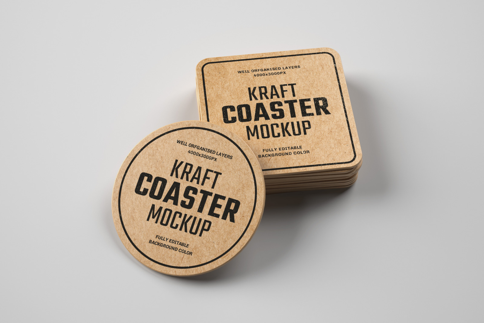 14款卡夫纸质杯垫设计样机模板 Kraft Beverage Coaster Mockup_img_2