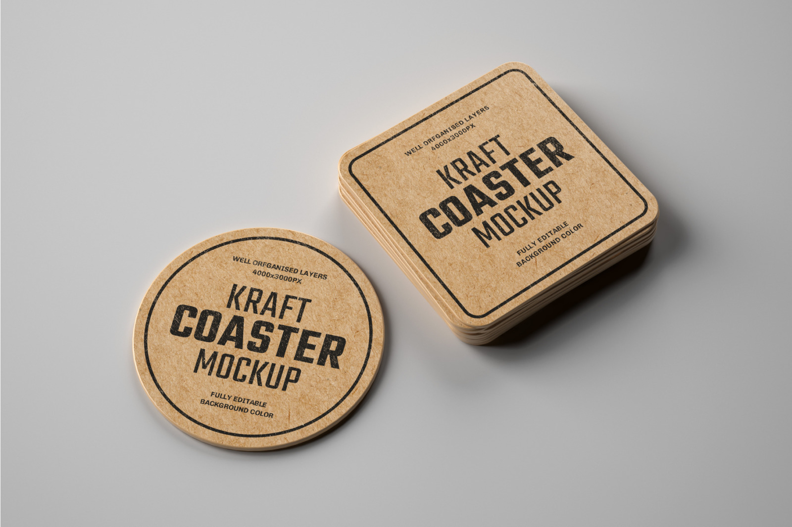 14款卡夫纸质杯垫设计样机模板 Kraft Beverage Coaster Mockup_img_2