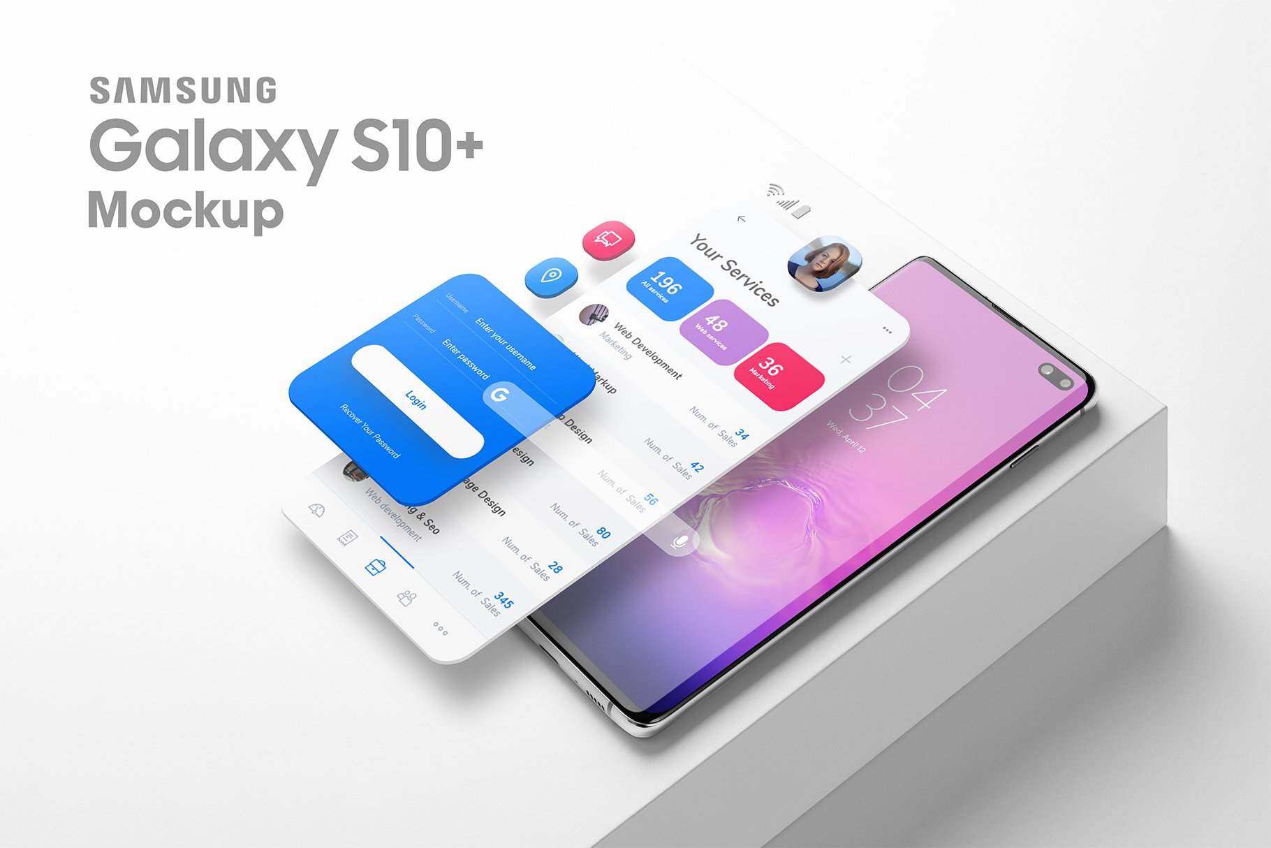 11个Galaxy s10 +智能手机屏幕样机模板 Android Smartphone Mockup_img_2