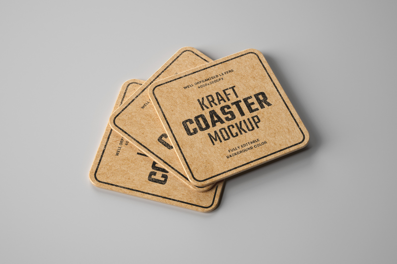 14款卡夫纸质杯垫设计样机模板 Kraft Beverage Coaster Mockup_img_2