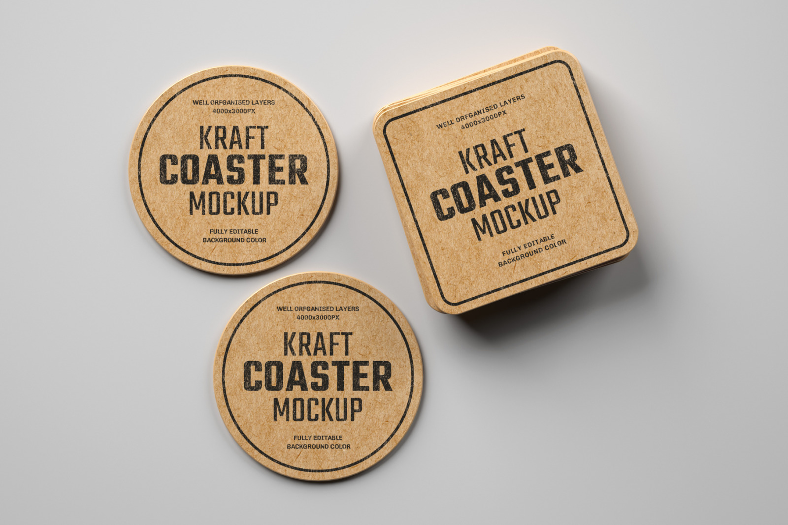 14款卡夫纸质杯垫设计样机模板 Kraft Beverage Coaster Mockup_img_2