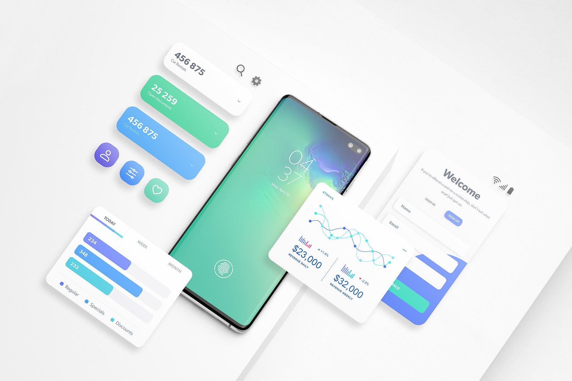 11个Galaxy s10 +智能手机屏幕样机模板 Android Smartphone Mockup_img_2