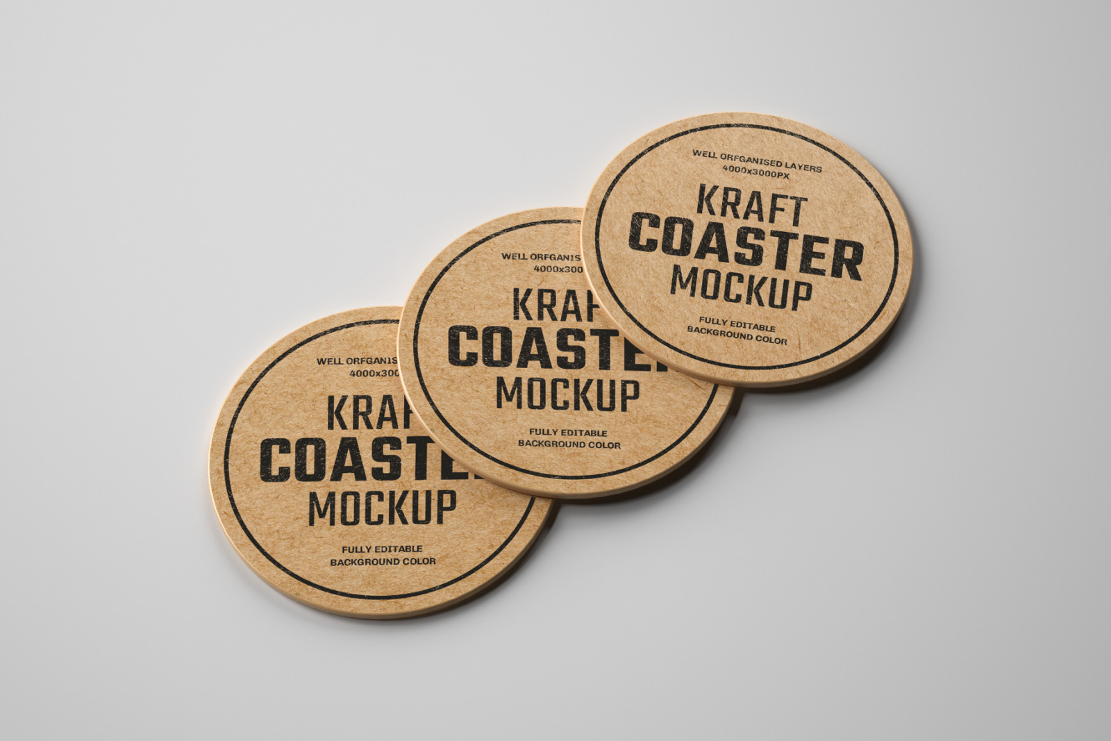 14款卡夫纸质杯垫设计样机模板 Kraft Beverage Coaster Mockup_img_2