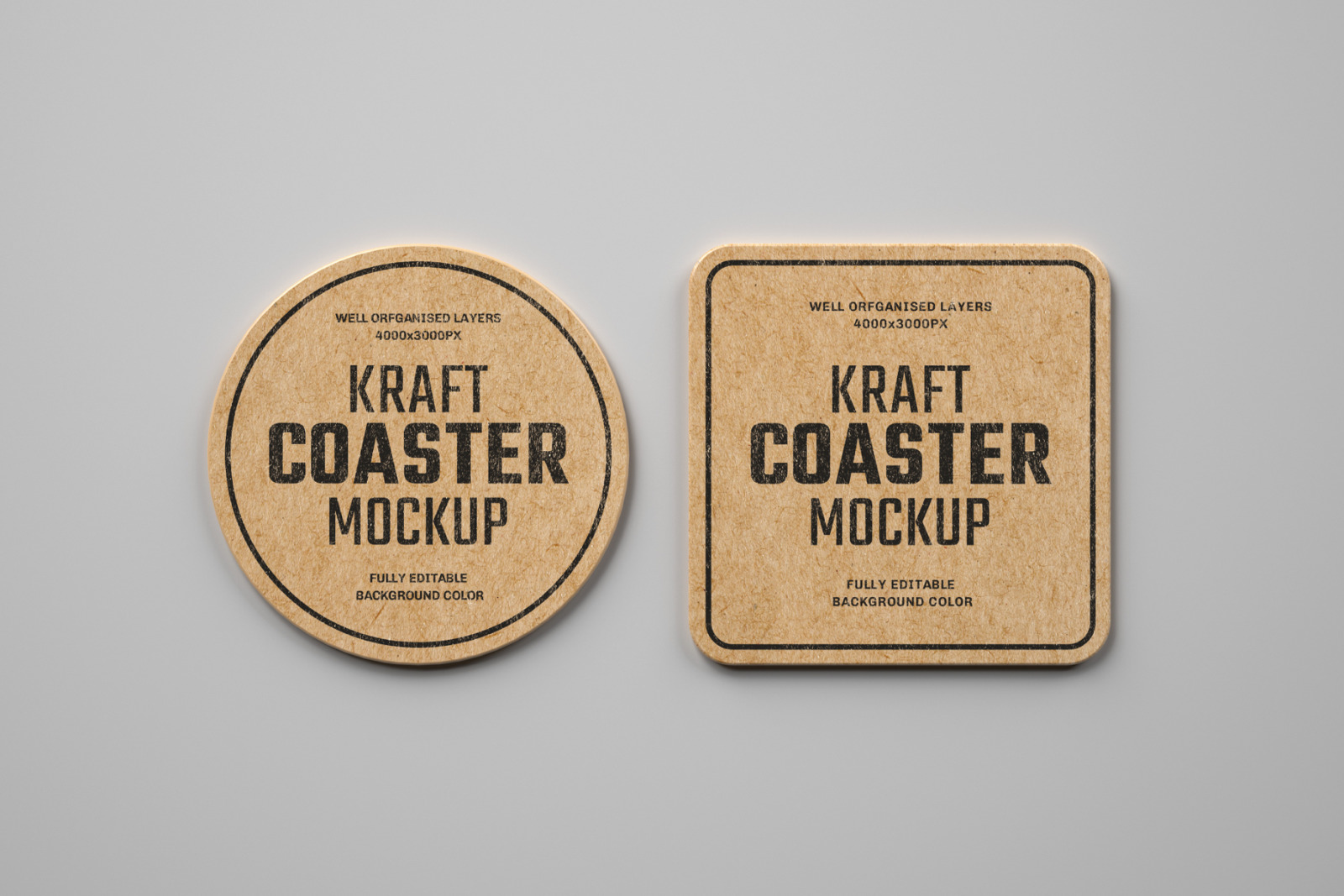 14款卡夫纸质杯垫设计样机模板 Kraft Beverage Coaster Mockup_img_2