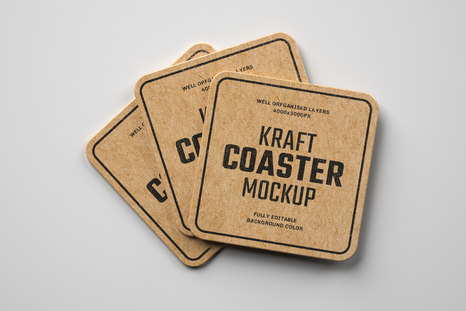 14款卡夫纸质杯垫设计样机模板 Kraft Beverage Coaster Mockup_img_2