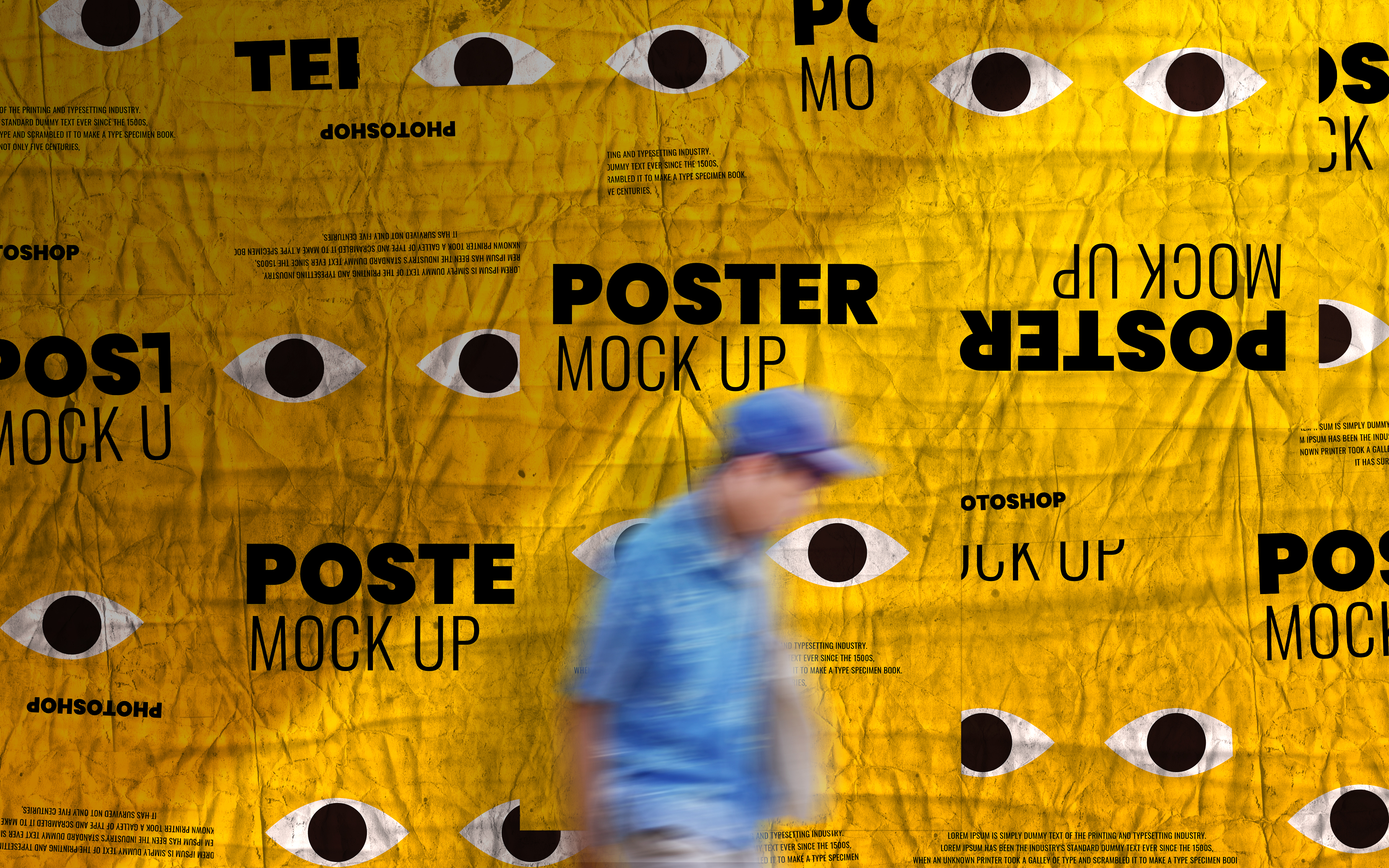 6款褶皱做旧墙贴海报样机模板 Poster Print On Grunge Cement Wall Mockup_img_2