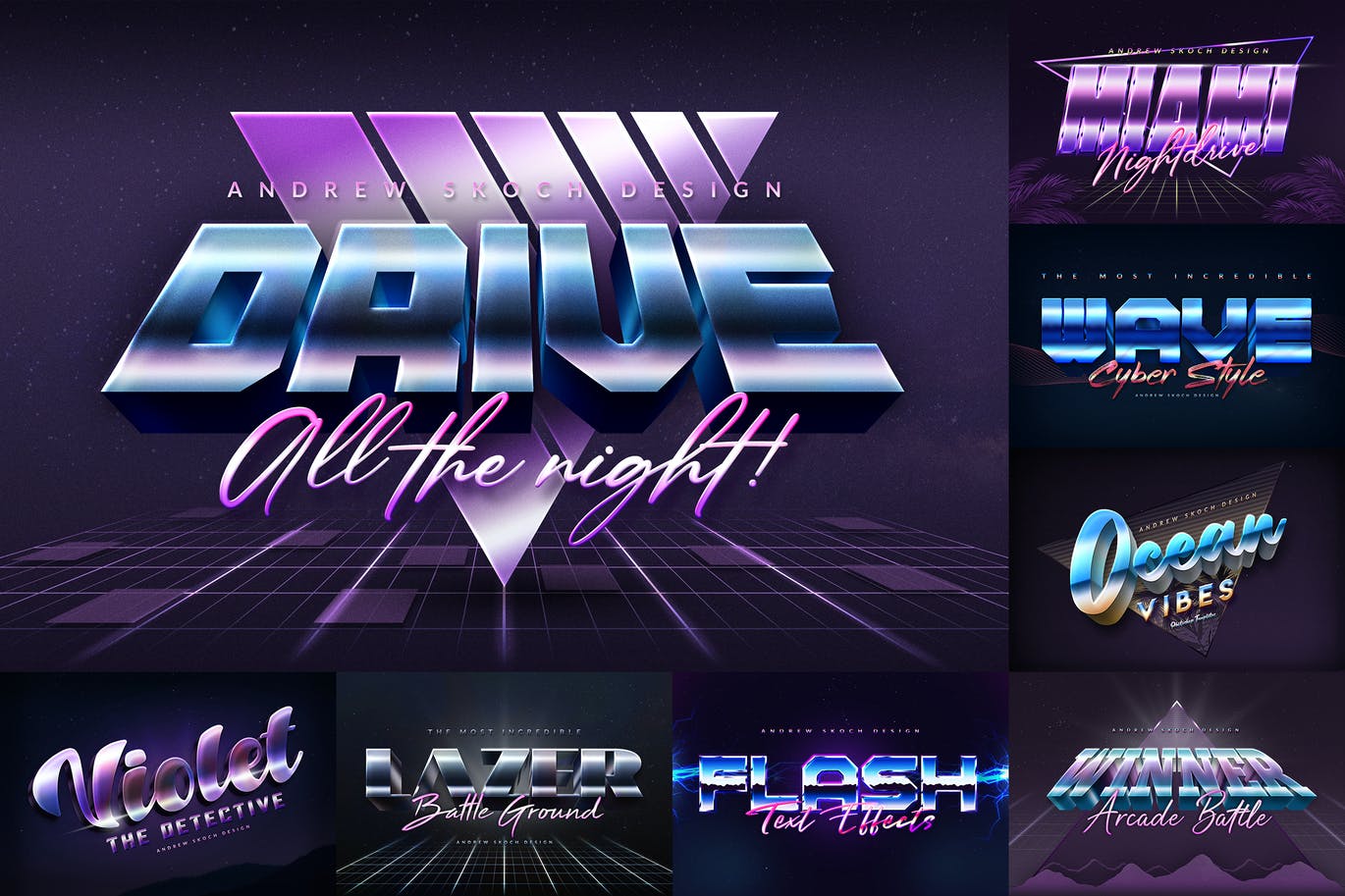 80年代复古多彩渐变金属立体文字样式 80s Style Text Effects_img_2