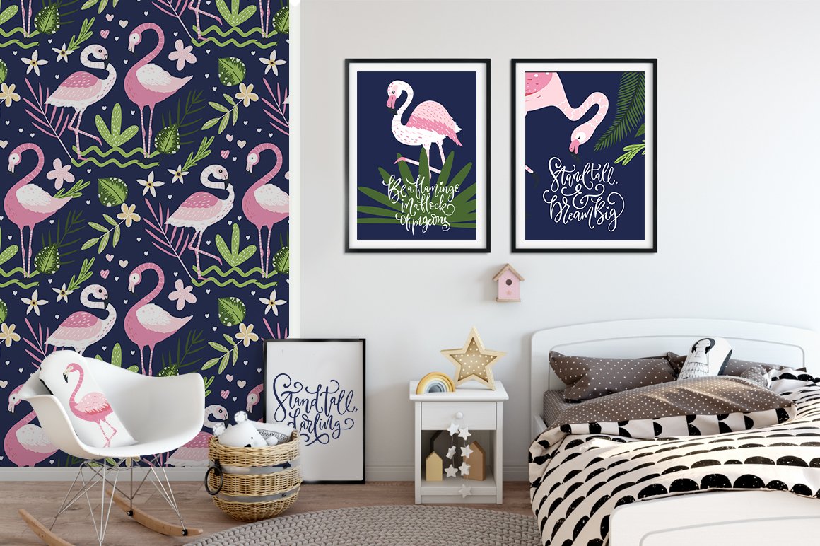 夏季火烈鸟主题插画纹理海报素材包 Flamingo. Big Summer Collection_img_2