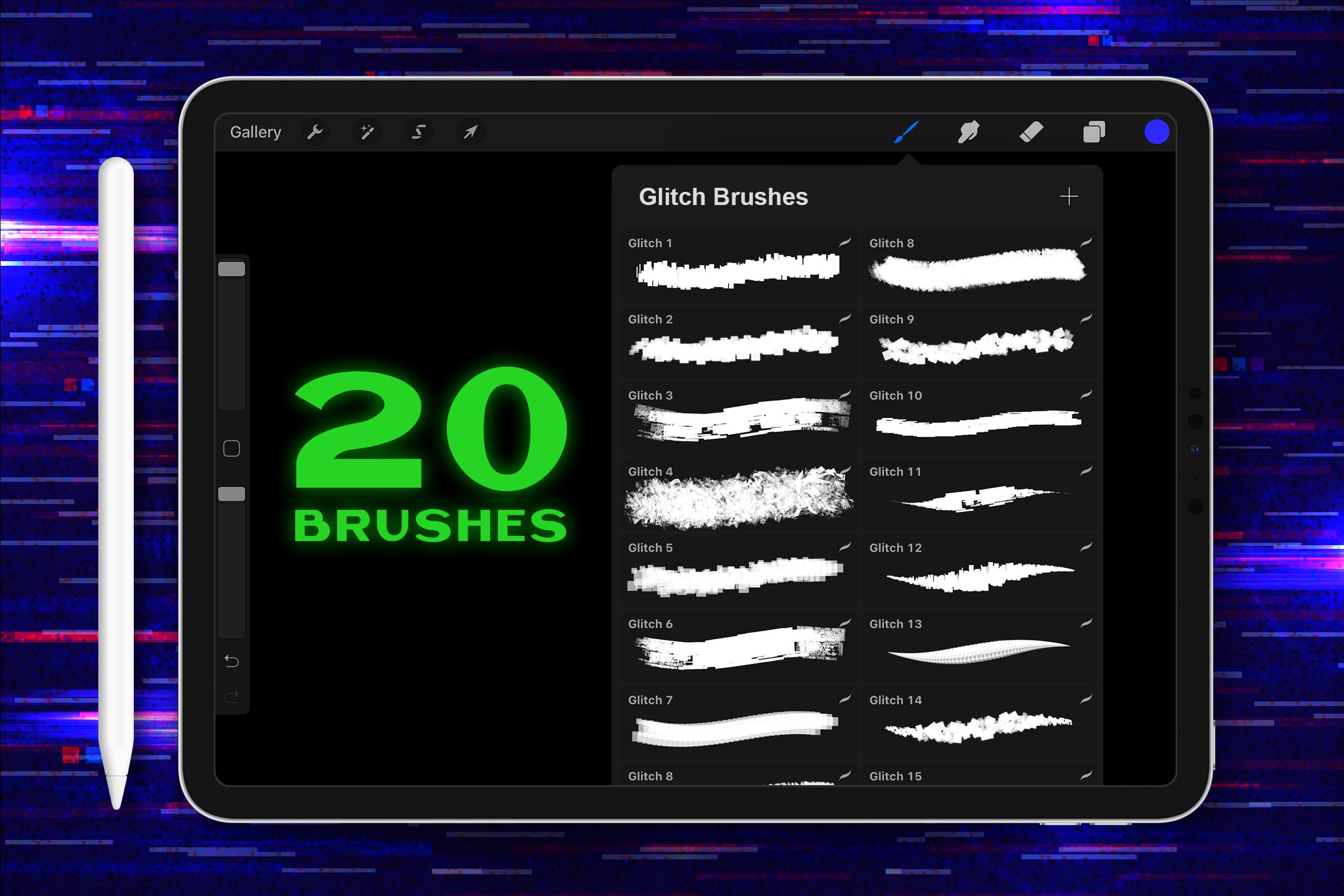 20款故障毛刺效果笔刷 Procreate Glitch Lettering Brushes_img_2