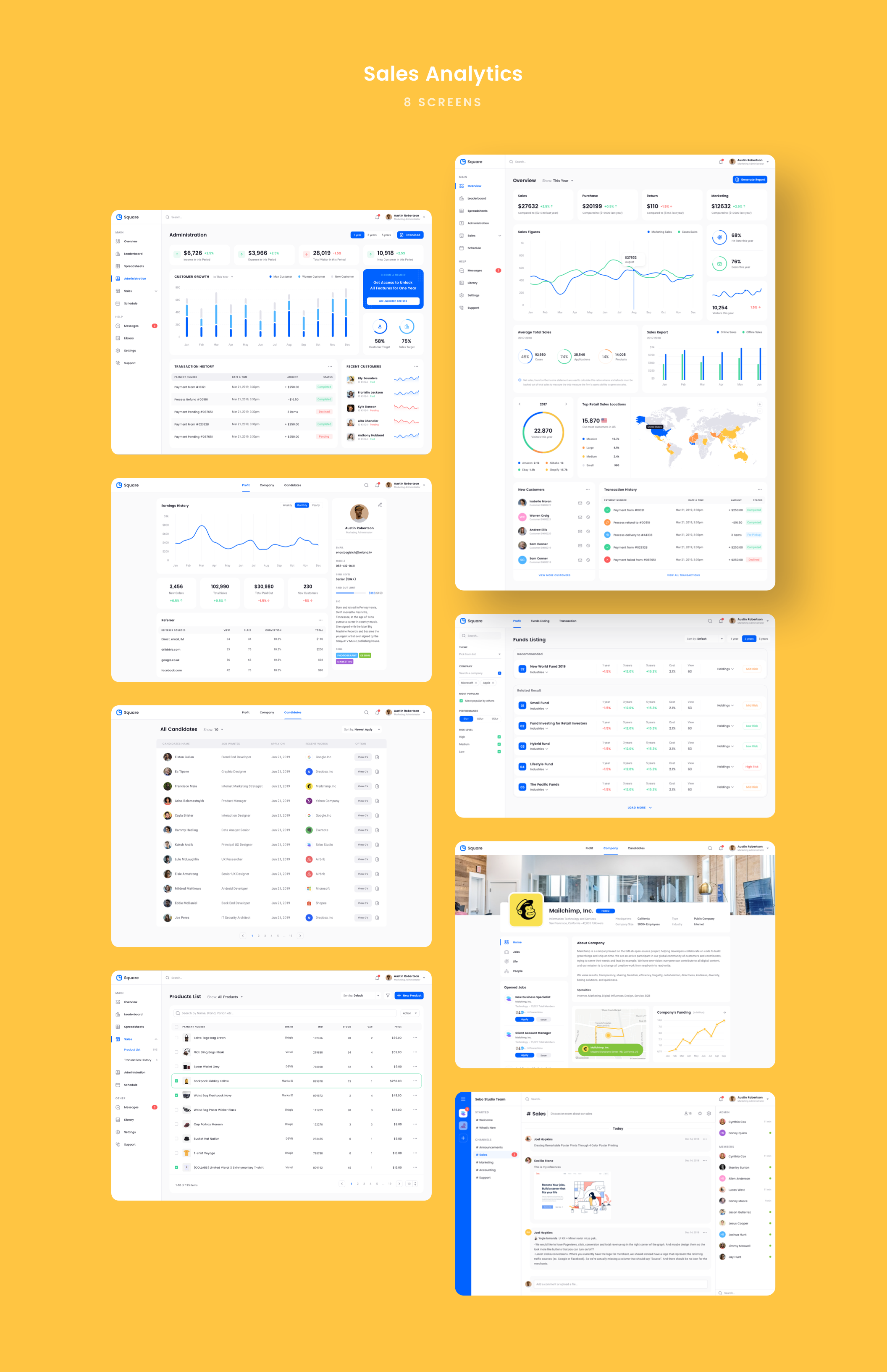 300个方形仪表盘UI界面设计套件素材 Square Dashboard UI Kit_img_2