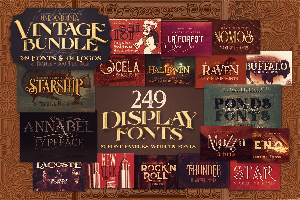 1023个复古徽标字体纹理素材合集 Vintage Bundle 249 Fonts & 414 Logos_img_2