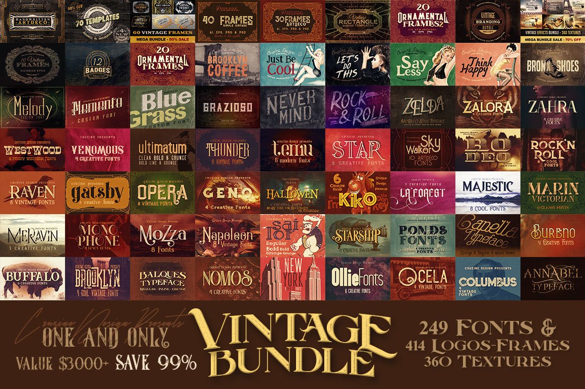 1023个复古徽标字体纹理素材合集 Vintage Bundle 249 Fonts & 414 Logos_img_2