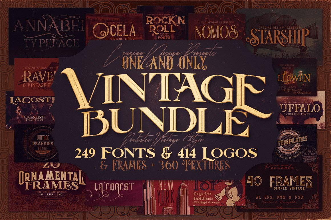 1023个复古徽标字体纹理素材合集 Vintage Bundle 249 Fonts & 414 Logos_img_2