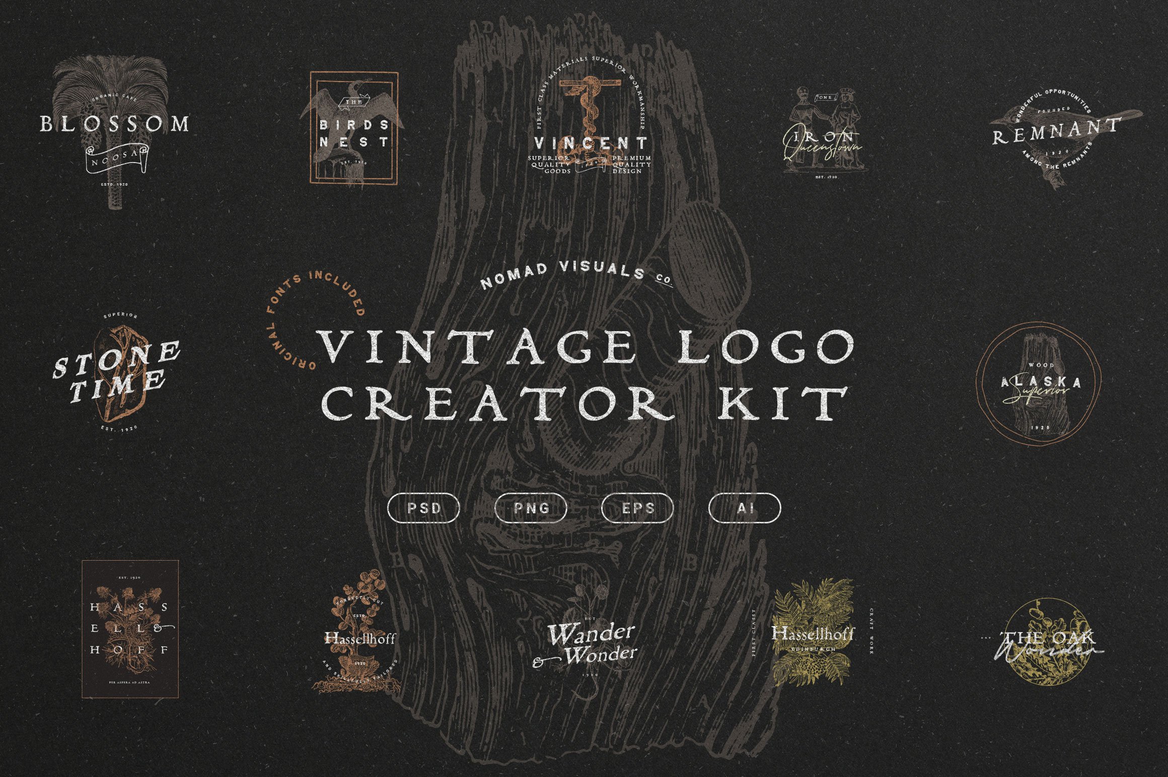 100多个复古徽标标志动物鸟类插图设计素材 Vintage Logo Creator Kit_img_2