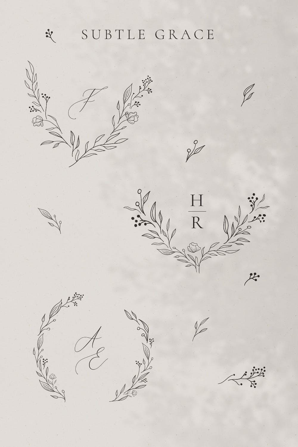 优雅月亮花卉矢量线条插画 Floral & Moon Illustrations, Wreaths_img_2