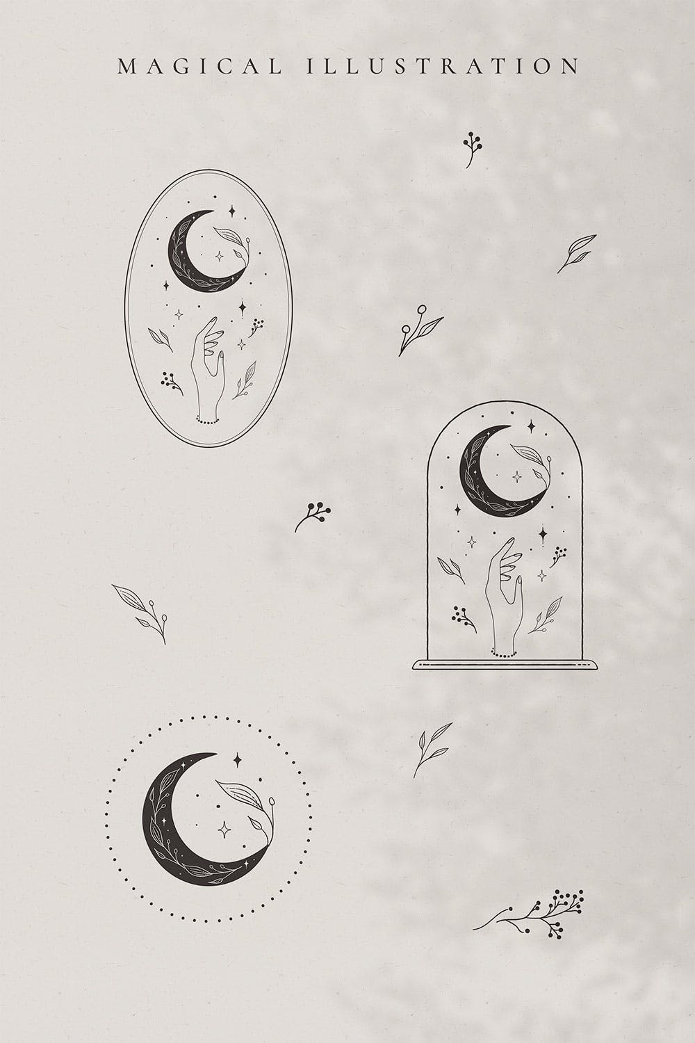 优雅月亮花卉矢量线条插画 Floral & Moon Illustrations, Wreaths_img_2