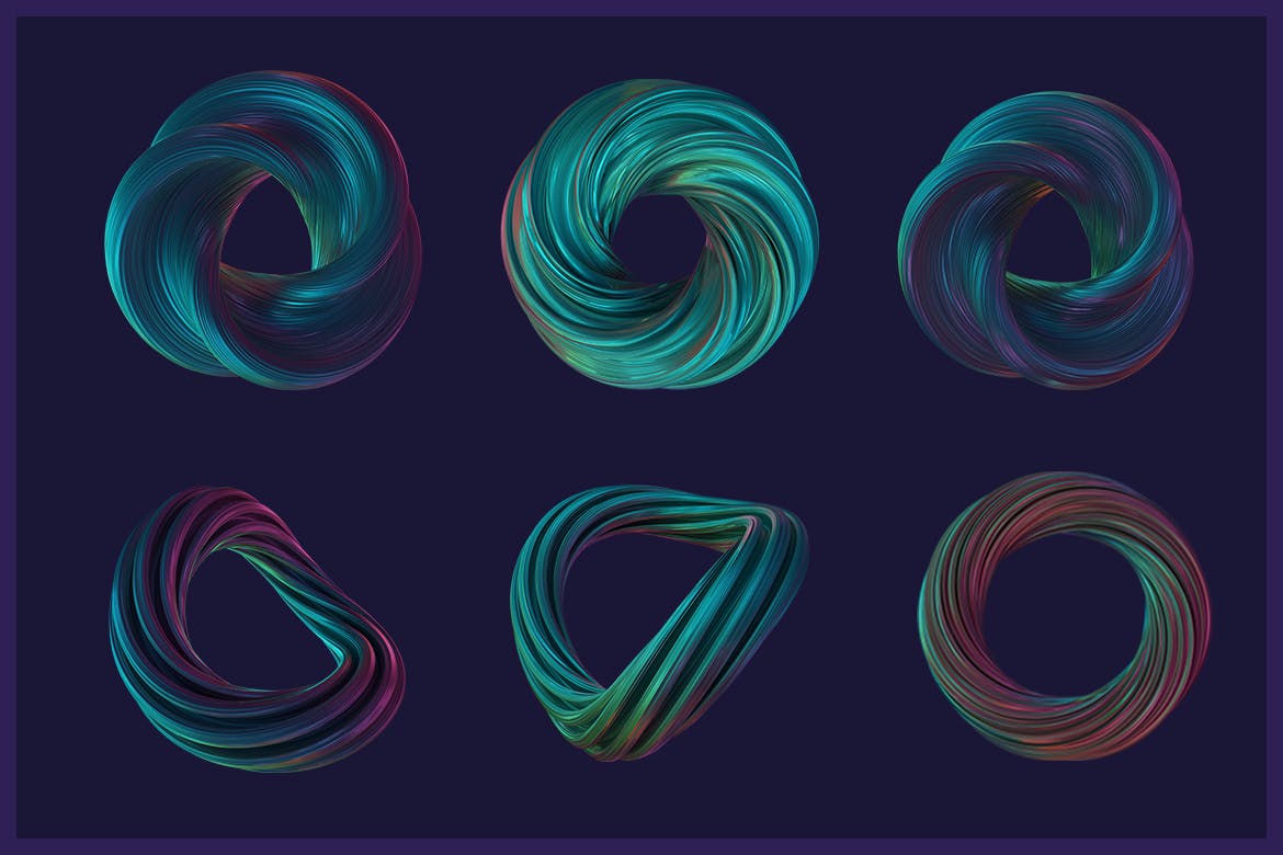 20款抽象扭曲多彩波浪立体PNG图形素材 Abstract 3D Rendering of Twisted Shapes_img_2