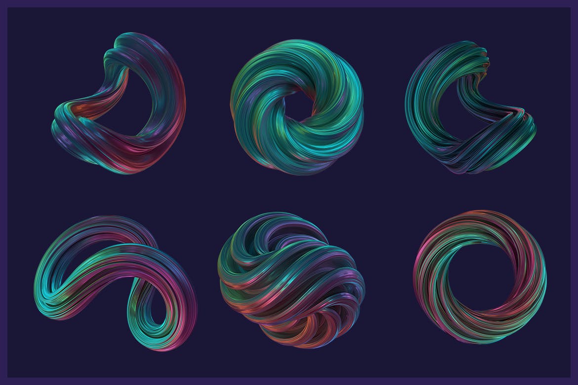 20款抽象扭曲多彩波浪立体PNG图形素材 Abstract 3D Rendering of Twisted Shapes_img_2