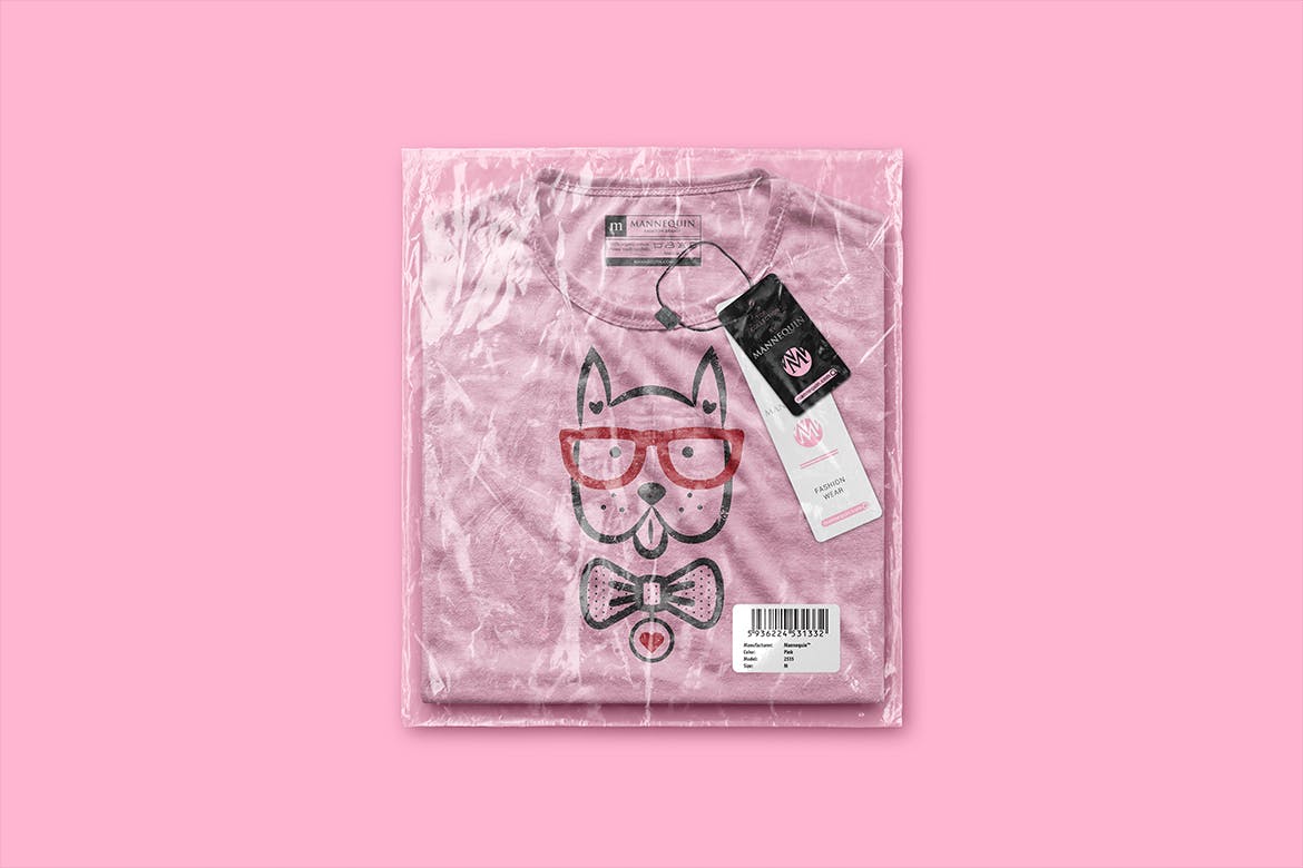 潮流带塑料袋T恤品牌样机模板 Packaged T-Shirt Scene Mockup_img_2