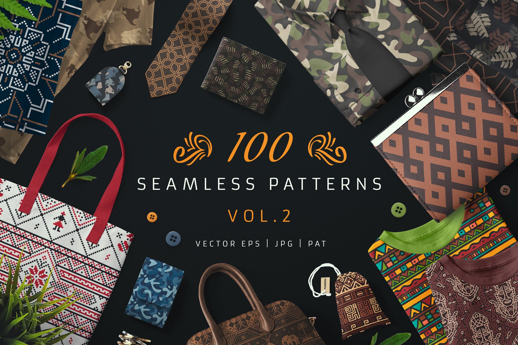 100款部落迷彩蔓藤花纹矢量图案 100 Seamless Patterns Vol.2_img_2