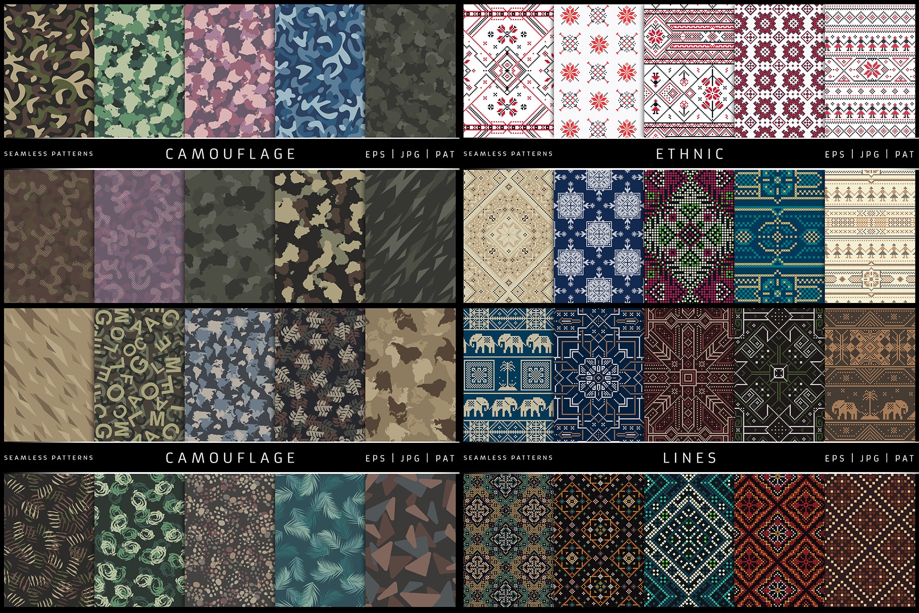 100款部落迷彩蔓藤花纹矢量图案 100 Seamless Patterns Vol.2_img_2