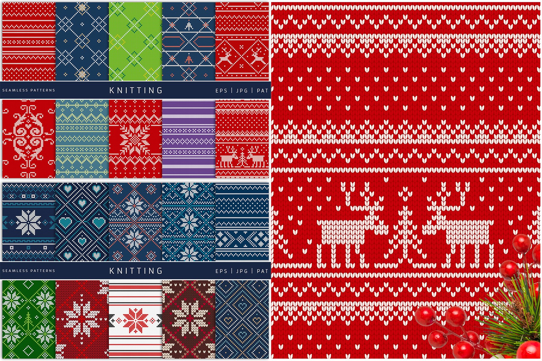 100款圣诞节花卉涂鸦矢量图形 100 Seamless Patterns Vol.4 Xmas_img_2