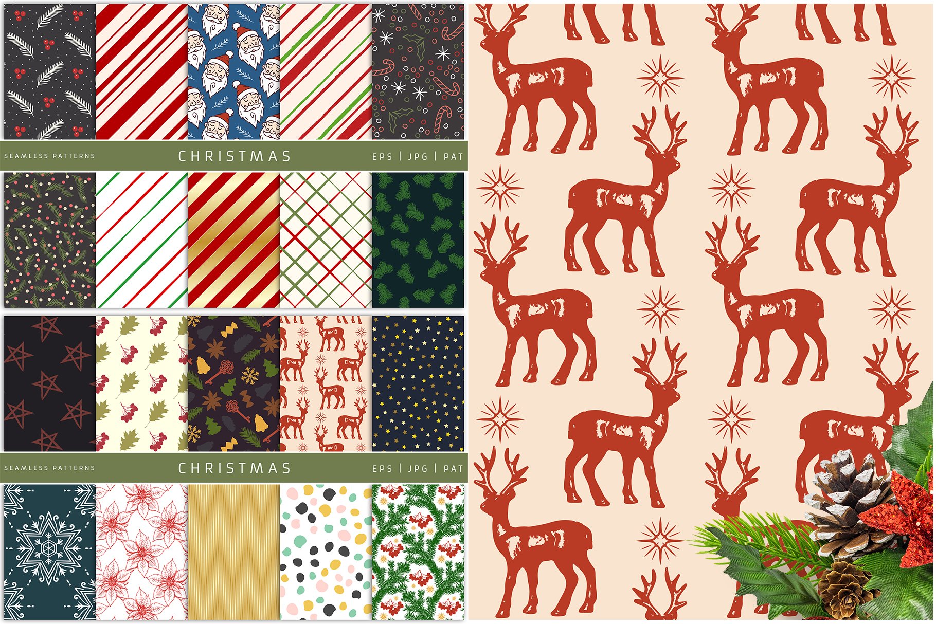 100款圣诞节花卉涂鸦矢量图形 100 Seamless Patterns Vol.4 Xmas_img_2