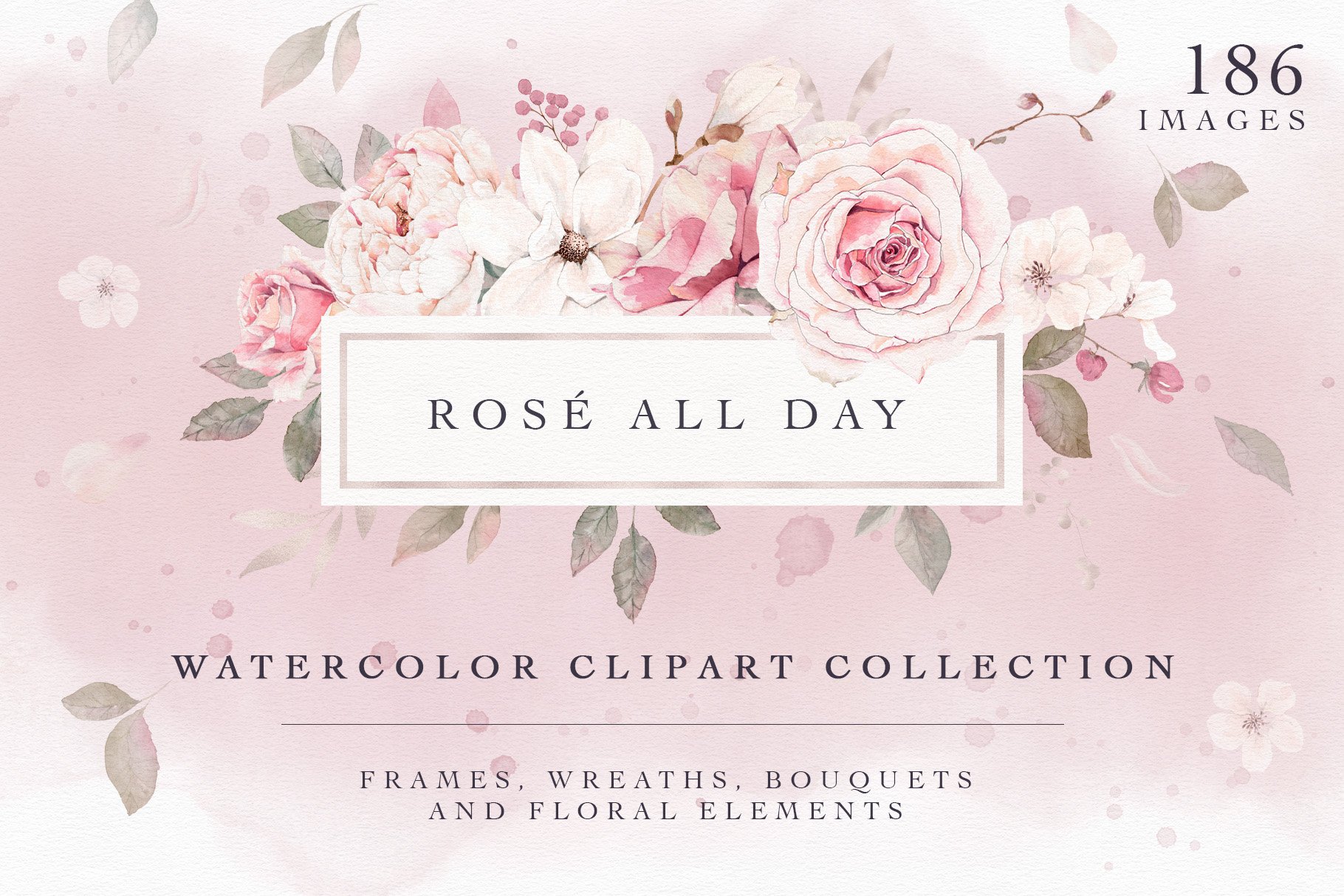 玫瑰花束水彩剪贴画/婚礼邀请函卡片模板 Rose Watercolor Clipart & Invitation_img_2