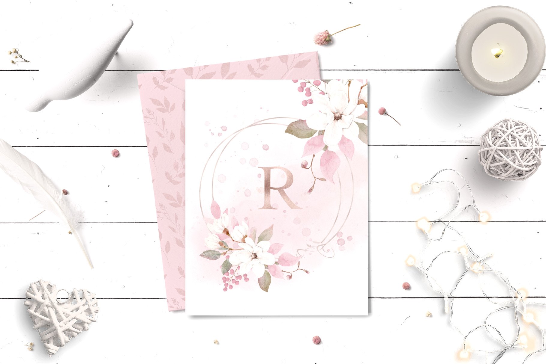 玫瑰花束水彩剪贴画/婚礼邀请函卡片模板 Rose Watercolor Clipart & Invitation_img_2