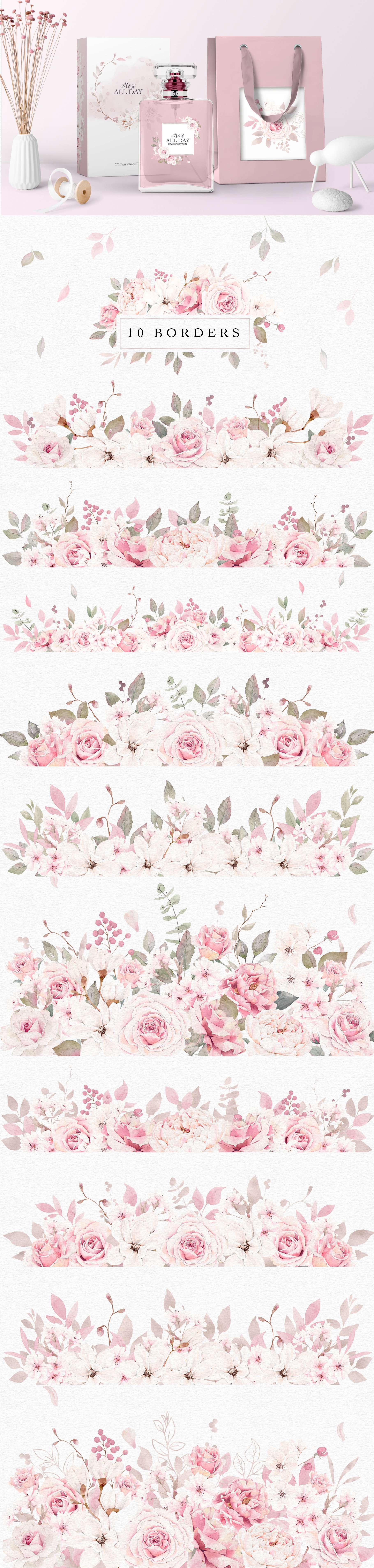 玫瑰花束水彩剪贴画/婚礼邀请函卡片模板 Rose Watercolor Clipart & Invitation_img_2