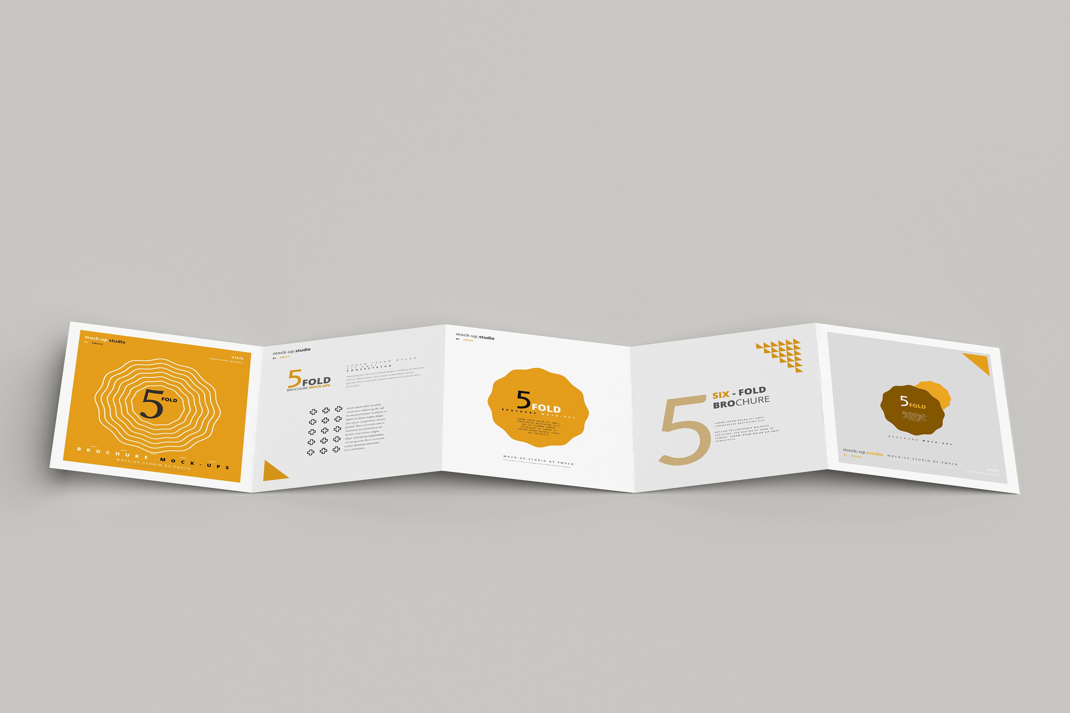 方形五折页小册子设计样机模板 5-Fold Square Brochure Mockups_img_2