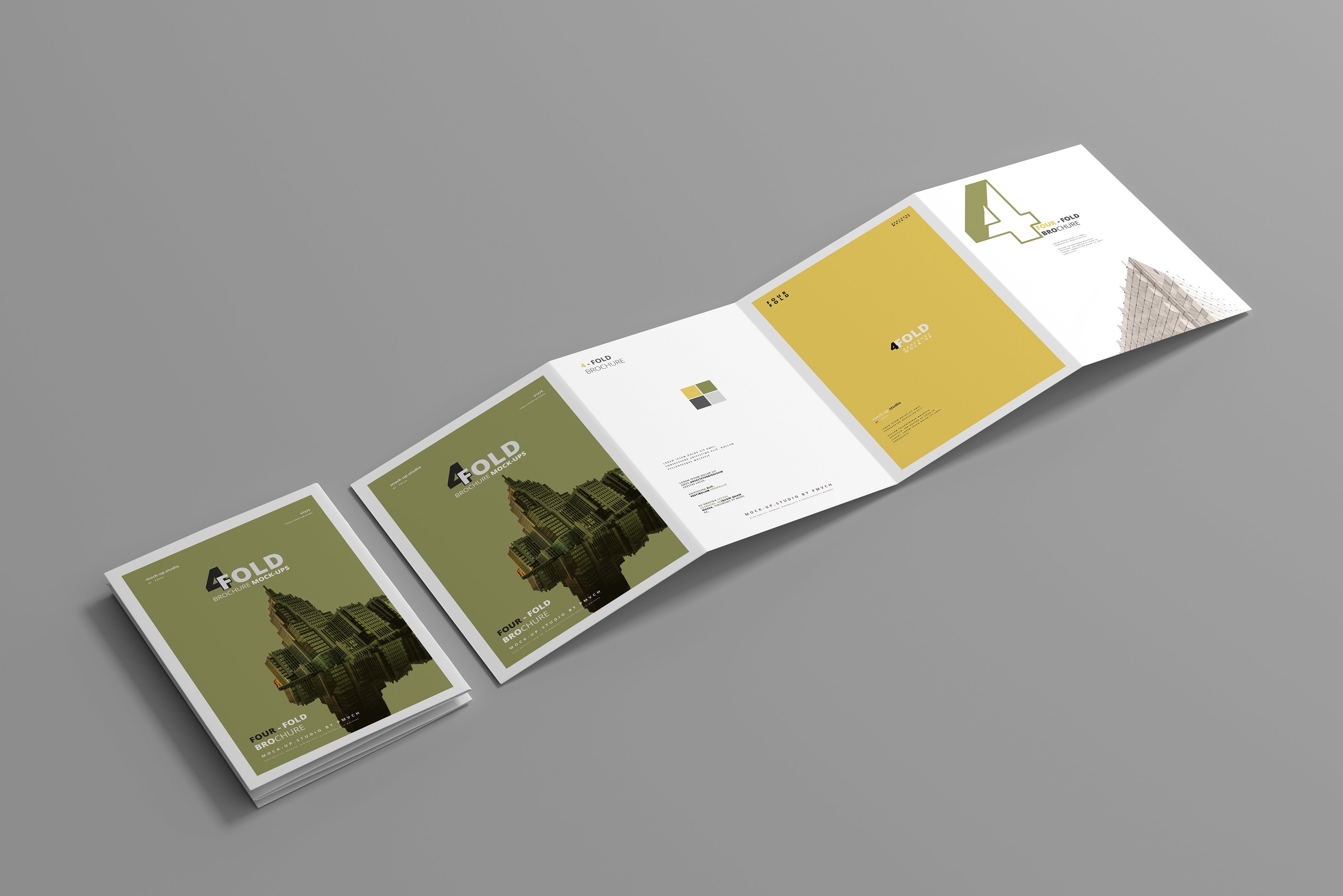 逼真A4四折页小册子设计展示样机模板 A4 Four Fold Brochure Mockups_img_2