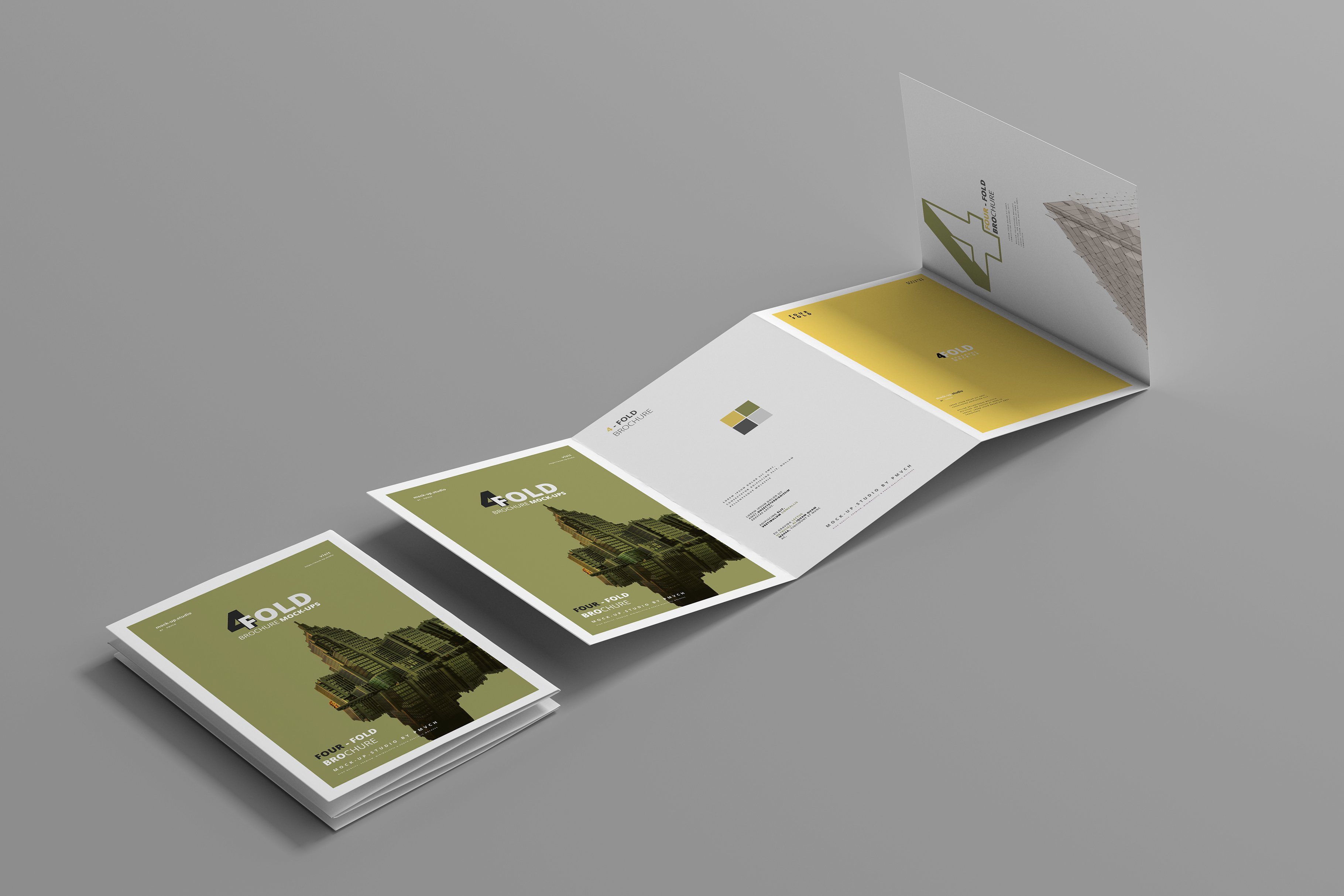 逼真A4四折页小册子设计展示样机模板 A4 Four Fold Brochure Mockups_img_2